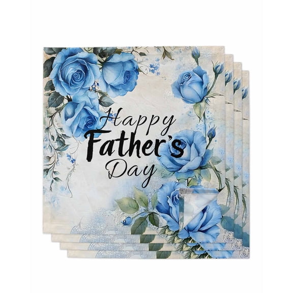 nqOlkjepod Happy Father's Day Cloth Napkins Set of 4 Reusable Dinner Napkins, Blue Spring Garden Floral Cocktail Napkin Washable Table Napkins for Wedding/Holiday Party/Baby Shower 20"x20"