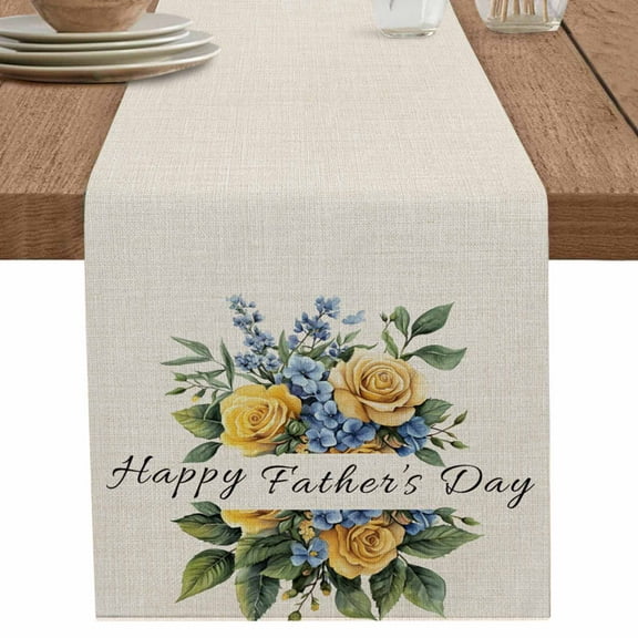 nqOlkjepod Happy Father's Day Table Runner 120 Inches Long Farmhouse Dress Scarves, Blue Yellow Floral Retro Botanical Dining Tablerunner for Coffee Table/Kitchen Island/Party Décor, 13" x 120"
