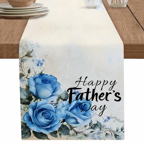 nqOlkjepod Happy Father's Day Table Runner 90 Inches Long Farmhouse Dress Scarves, Blue Spring Garden Floral Dining Tablerunner for Coffee Table/Kitchen Island/Party Décor, 13" x 90"