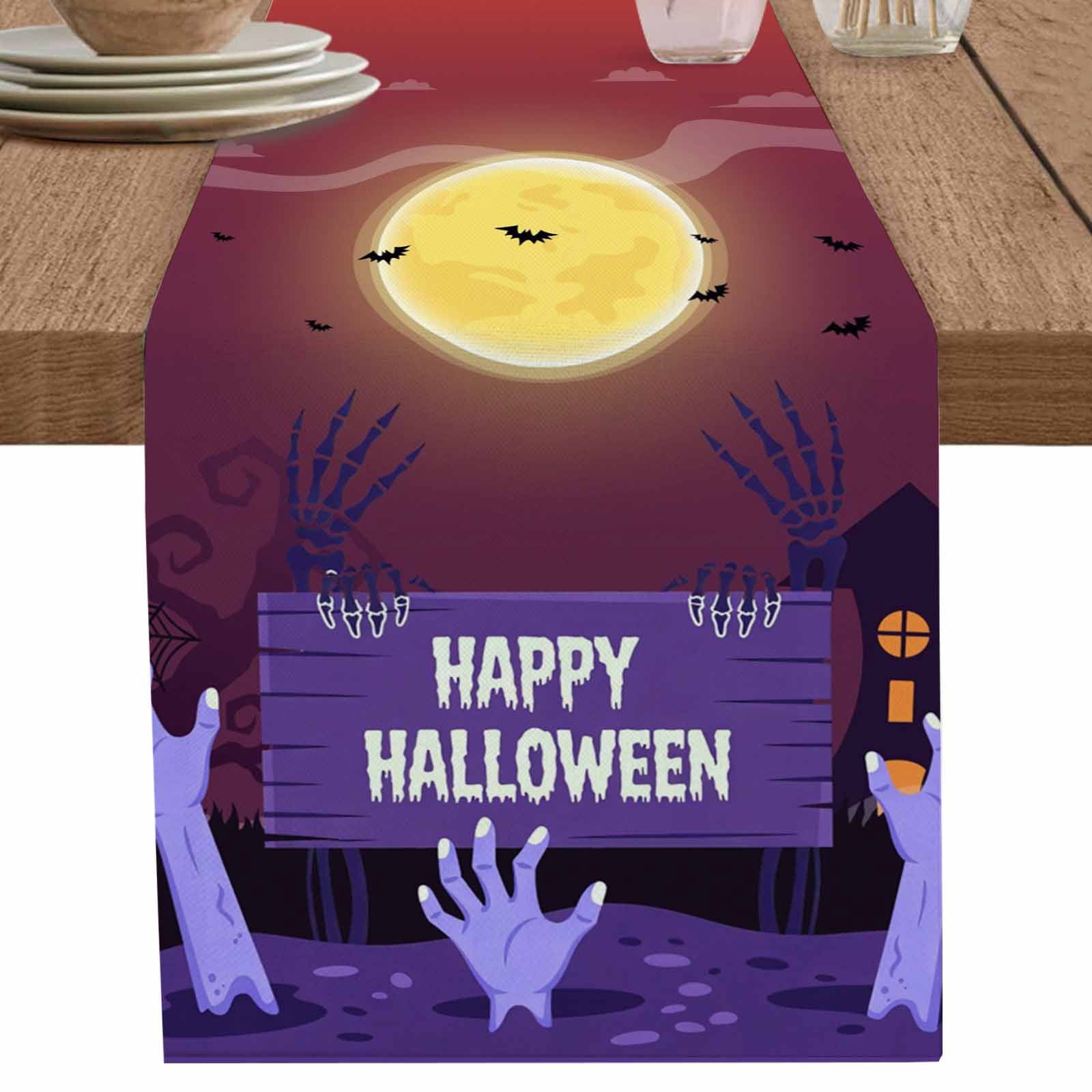 nqOlkjepod Happy Halloween Table Runner 60 Inches Long Farmhouse Dress ...