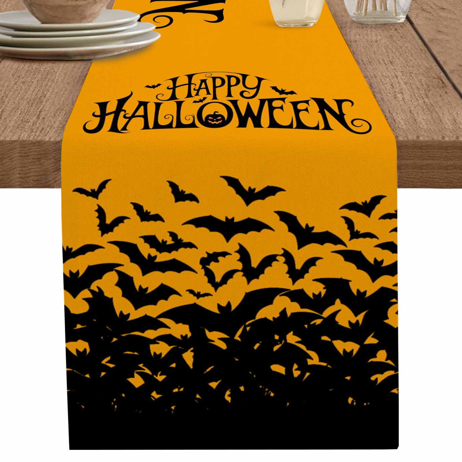 nqOlkjepod Happy Halloween Table Runner 70 Inches Long Farmhouse Dress ...