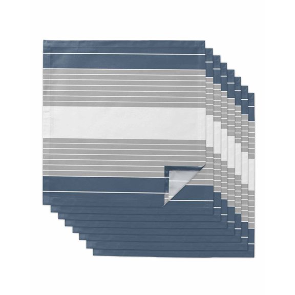 nqOlkjepod Haze Blue Grey Stripe Cloth Napkins Set of 8 Reusable Dinner Napkins, Modern Art Horizontal Striped Cocktail Napkin Washable Table Napkins for Wedding/Holiday Party/Baby Shower 20"x20"