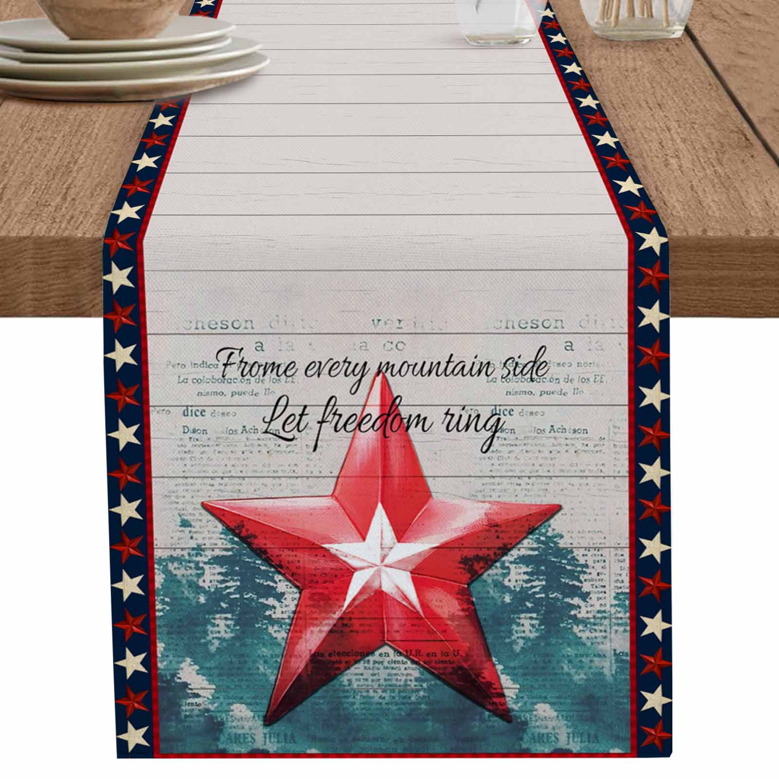 nqOlkjepod Independence Day Table Runner 72 Inches Long Farmhouse Dress ...