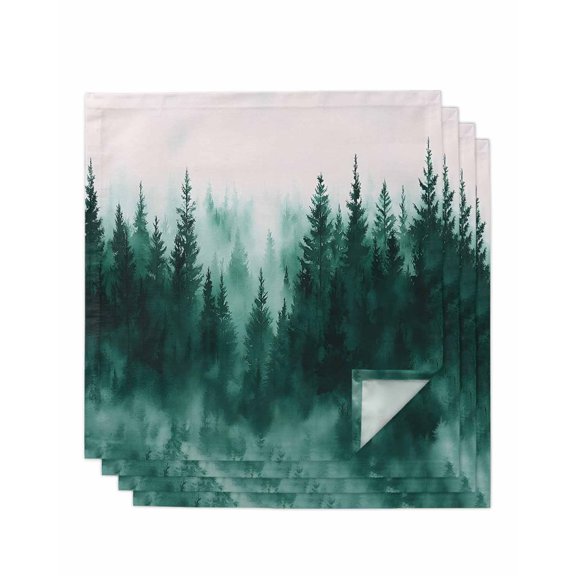 nqOlkjepod Ink Green Forest Cloth Napkins Set of 4 Reusable Dinner Napkins, Ombre Tree Abstract Art Cocktail Napkin Washable Table Napkins for Wedding/Holiday Party/Baby Shower 20"x20"