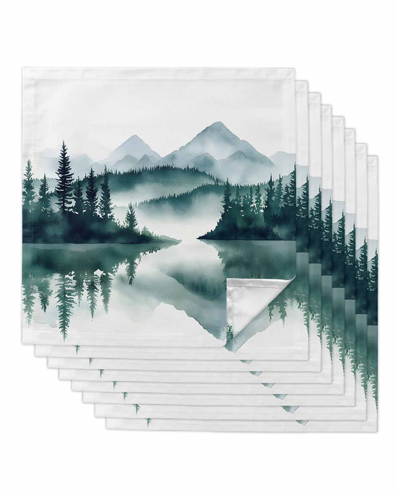 nqOlkjepod Ink Green Landscape Cloth Napkins Set of 8 Reusable Dinner ...