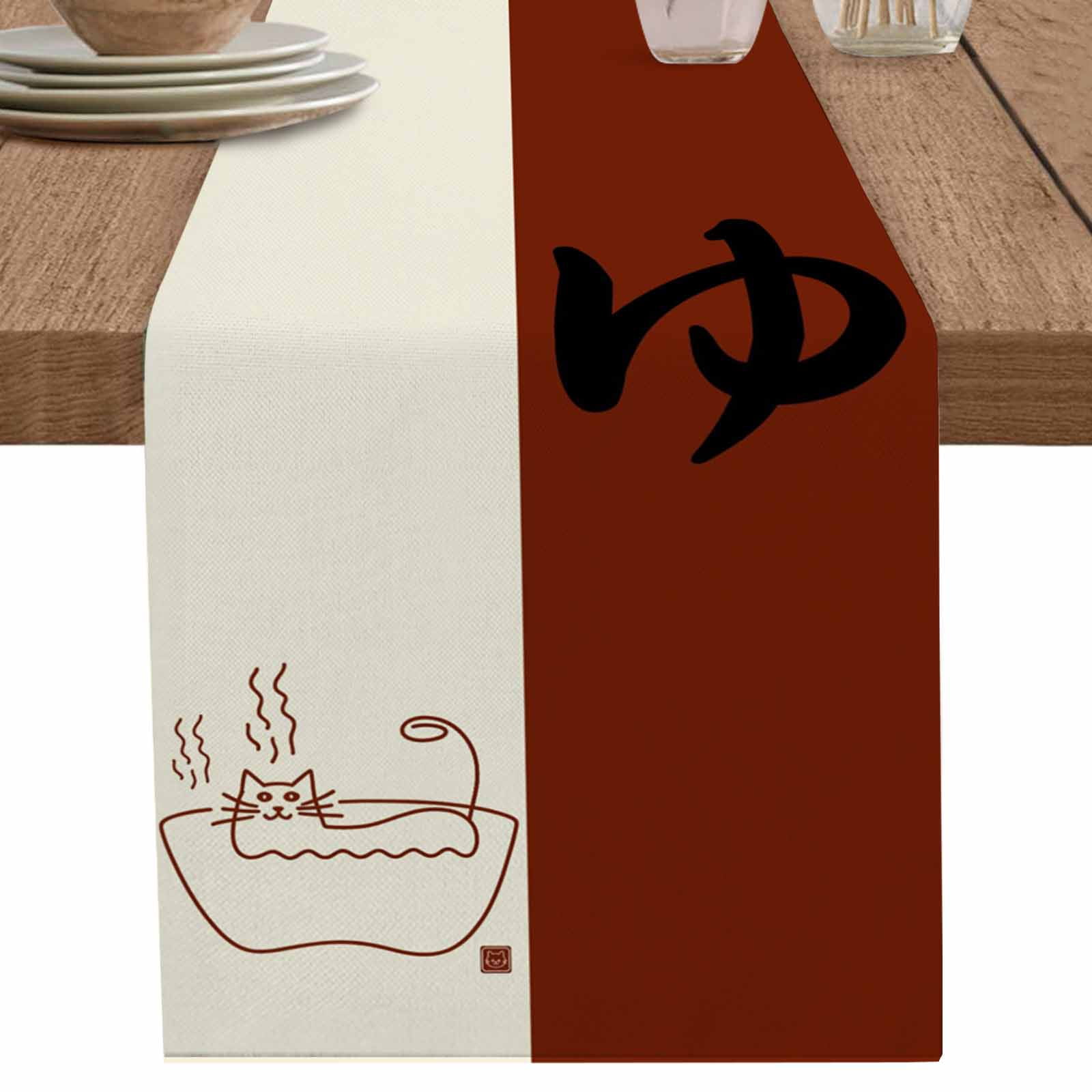 nqOlkjepod Japanese Cat Table Runner 90 Inches Long Farmhouse Dress ...