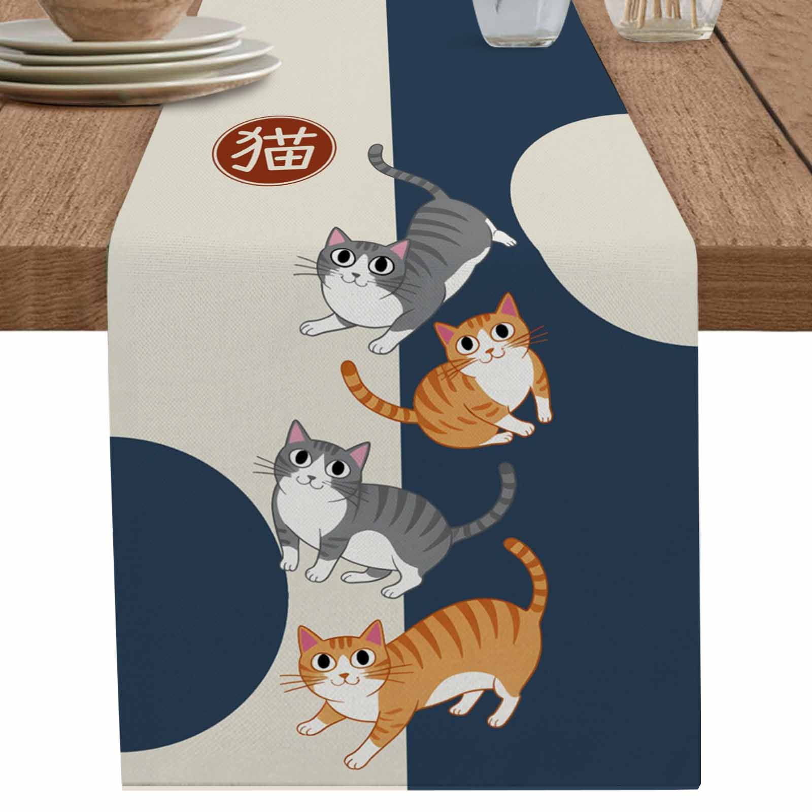 nqOlkjepod Japanese Cute Cats Table Runner 120 Inches Long Farmhouse ...