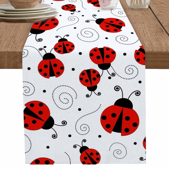 nqOlkjepod Ladybug Table Runner 48 Inches Long Farmhouse Dress Scarves, Cartoon Red Black Dots Animals Modern Simple Dining Tablerunner for Coffee Table/Kitchen Island/Party Décor, 13" x 48"