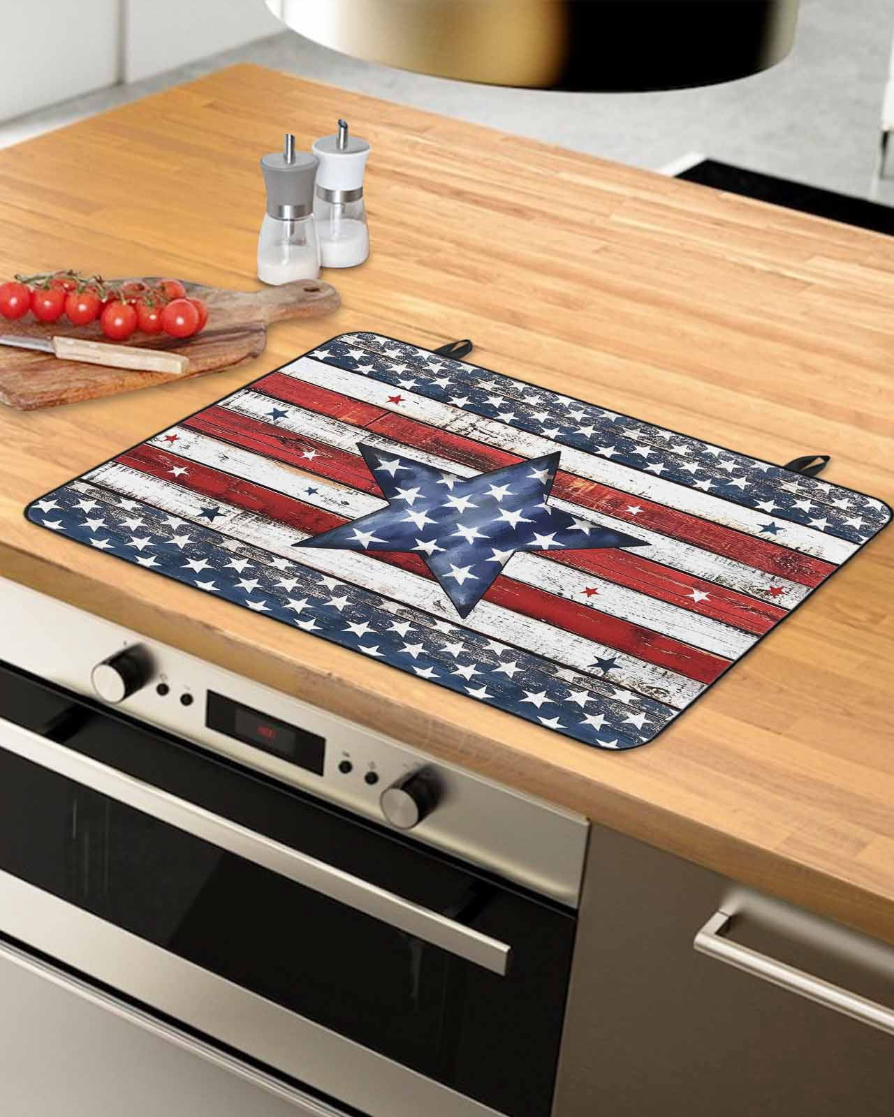 nqOlkjepod Large Induction Cooktop Protector Mat 24"x21", 4th of July Star Stove Top Covers for Electric Stove, Independence Day American Flag Vintage Stove Burner Cover Mats, Glass Top Stove Cover