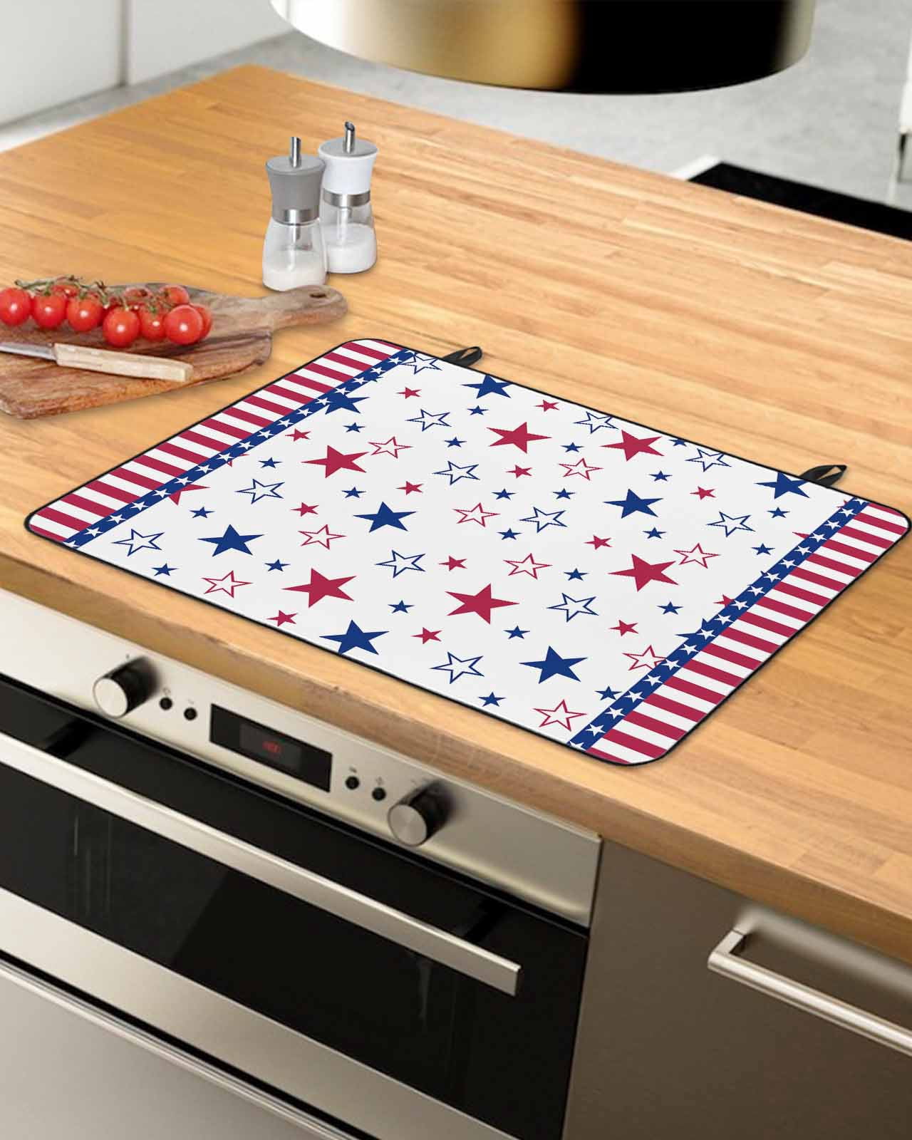 nqOlkjepod Large Induction Cooktop Protector Mat 24"x21", 4th of July Stove Top Covers for Electric Stove, Blue Red Stripe Stars Independence Day Stove Burner Cover Mats, Glass Top Stove Cover