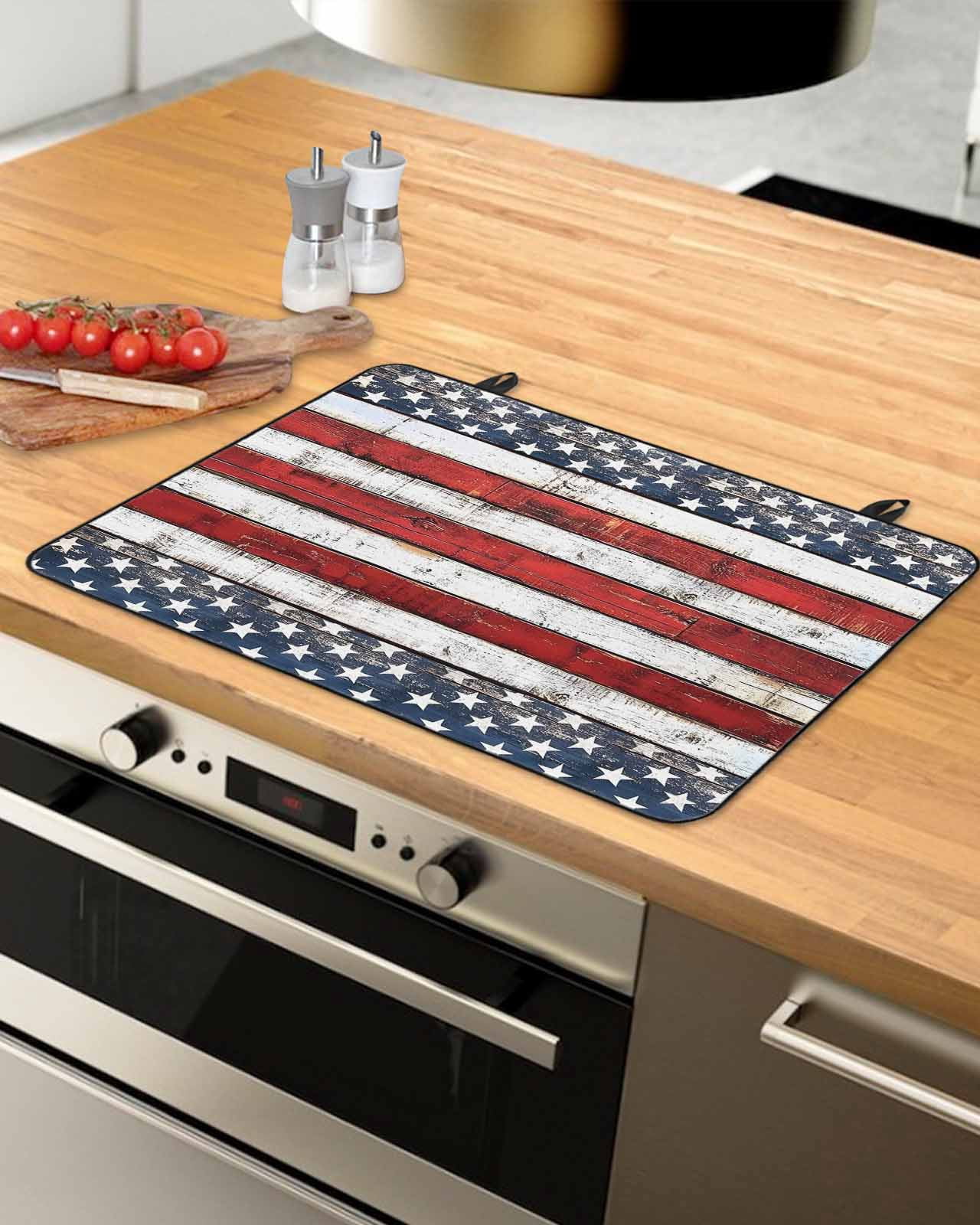 nqOlkjepod Large Induction Cooktop Protector Mat 24"x21", 4th of July Stove Top Covers for Electric Stove, Independence Day Blue Star Red Stripe Stove Burner Cover Mats, Glass Top Stove Cover