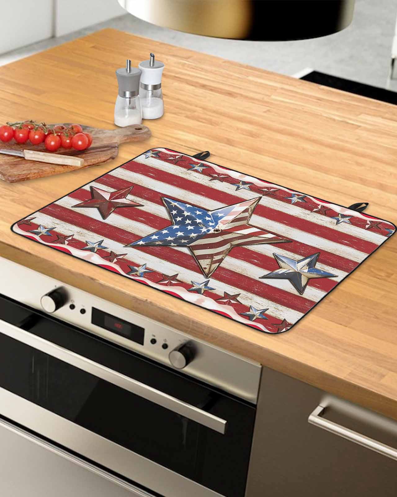 nqOlkjepod Large Induction Cooktop Protector Mat 24"x21", 4th of July Stove Top Covers for Electric Stove, Independence Day Patriotic Star Decorative Stove Burner Cover Mats, Glass Top Stove Cover