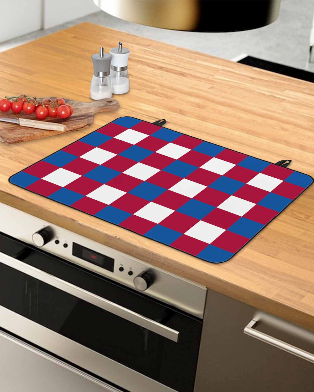 nqOlkjepod Large Induction Cooktop Protector Mat 24"x21", 4th of July Stove Top Covers for Electric Stove, Independence Day Red Blue White Plaid Checkered Stove Burner Cover Mats Stove Cover
