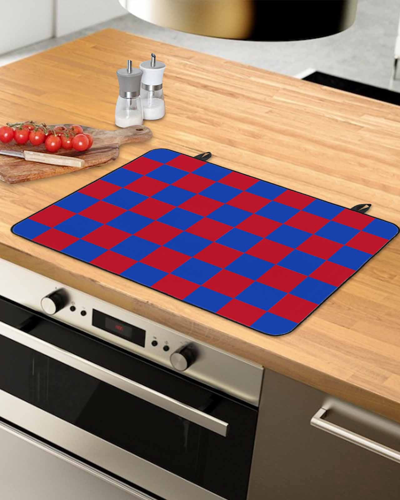 nqOlkjepod Large Induction Cooktop Protector Mat 24"x21", 4th of July Stove Top Covers for Electric Stove, Red Blue Plaid Checkered Independence Day Stove Burner Cover Mats, Glass Top Stove Cover