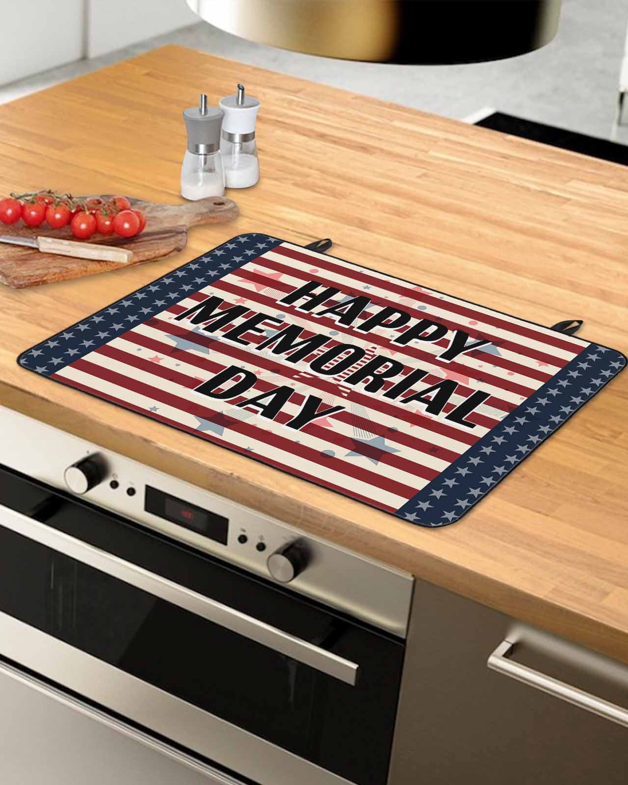 nqOlkjepod Large Induction Cooktop Protector Mat 24"x21", 4th of July Stove Top Covers for Electric Stove, Red Stripe Independence Day Blue Star Stove Burner Cover Mats, Glass Top Stove Cover