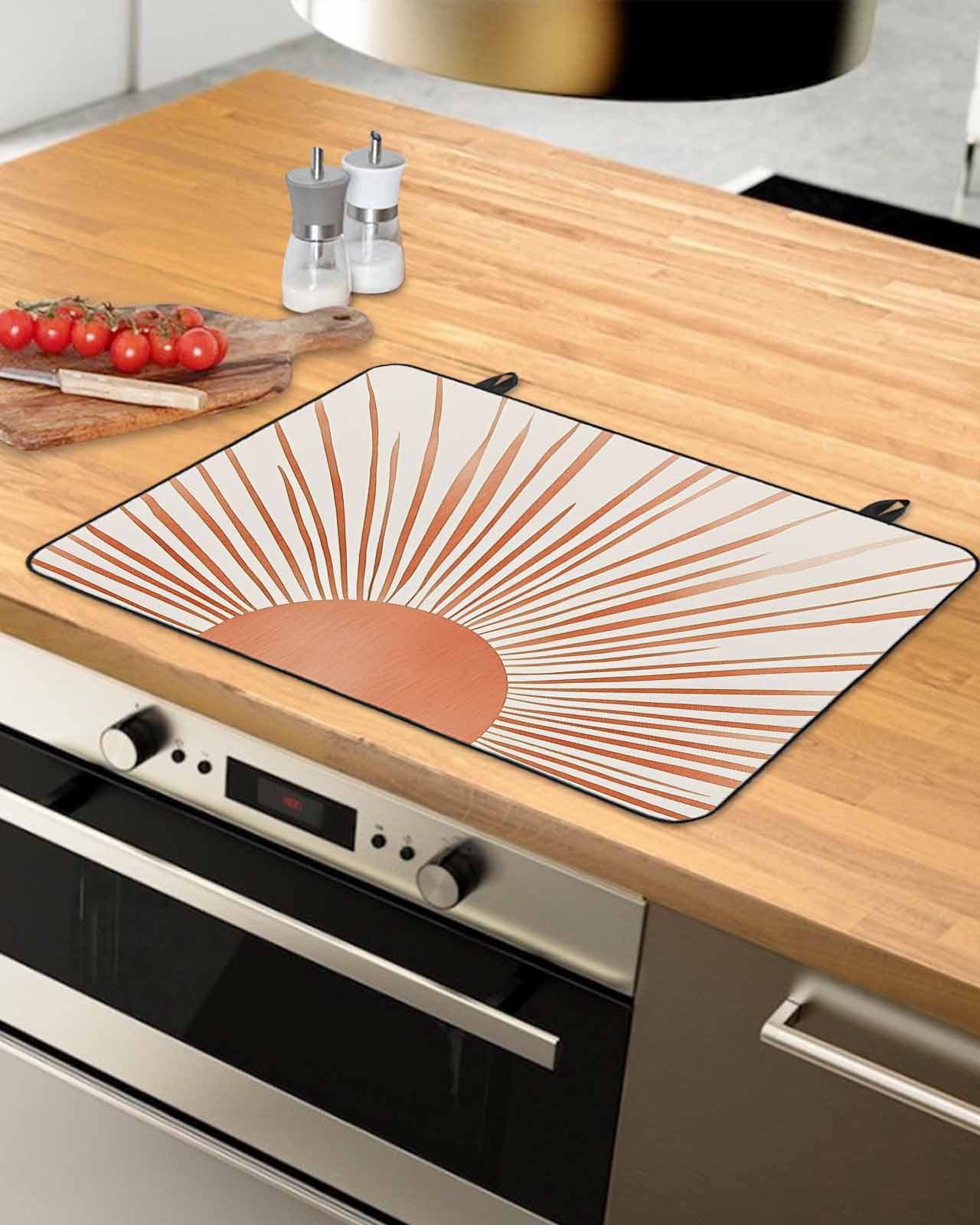 nqOlkjepod Large Induction Cooktop Protector Mat 24"x21", Abstract Art Stove Top Covers for Electric Stove, Orange Lines Simple Retro Middle Century Stove Burner Cover Mats, Glass Top Stove Cover