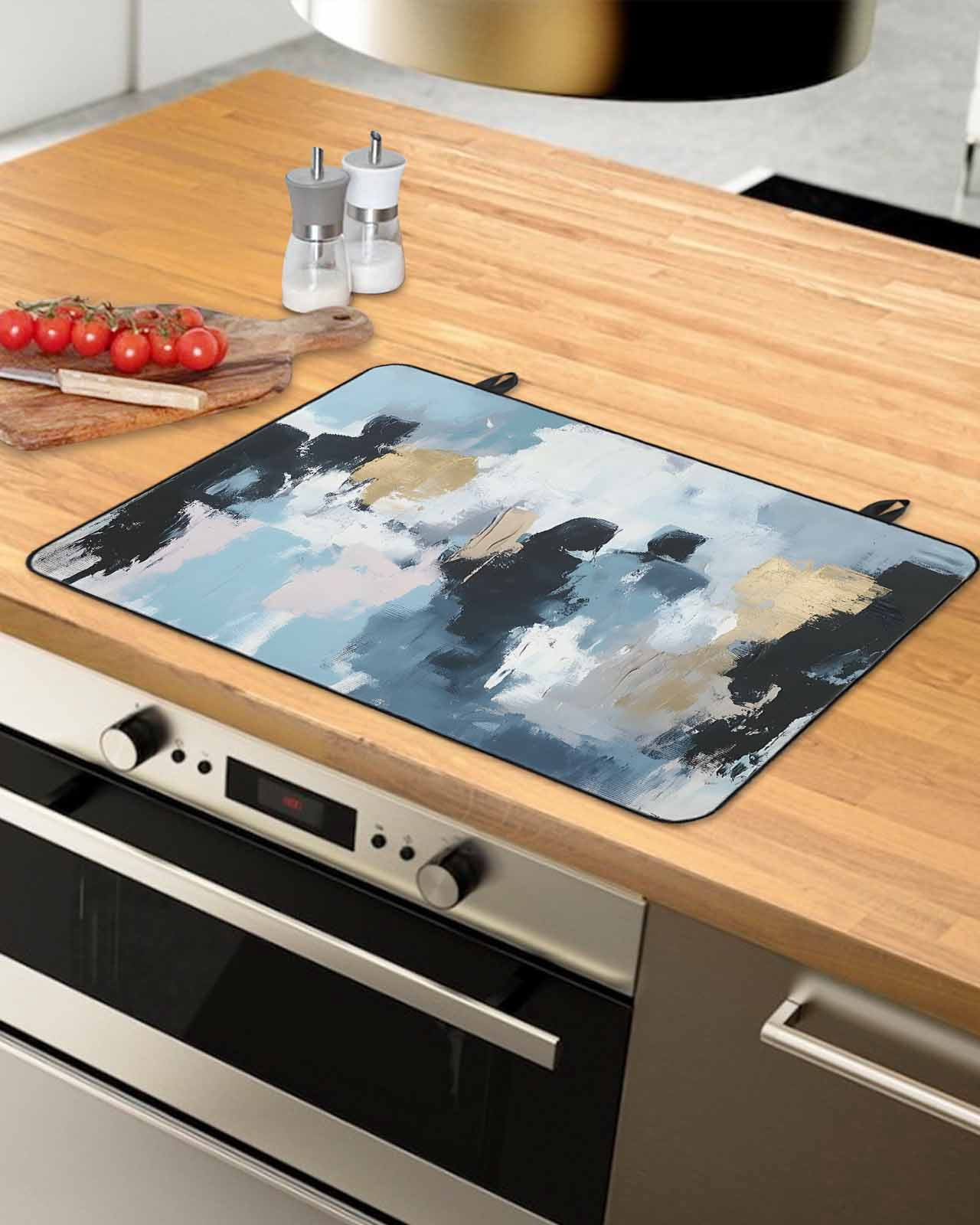 nqOlkjepod Large Induction Cooktop Protector Mat 24"x21", Abstract Black Gold Stove Top Covers for Electric Stove, Vintage Blue Pink Oil Painting Art Stove Burner Cover Mats, Glass Top Stove Cover