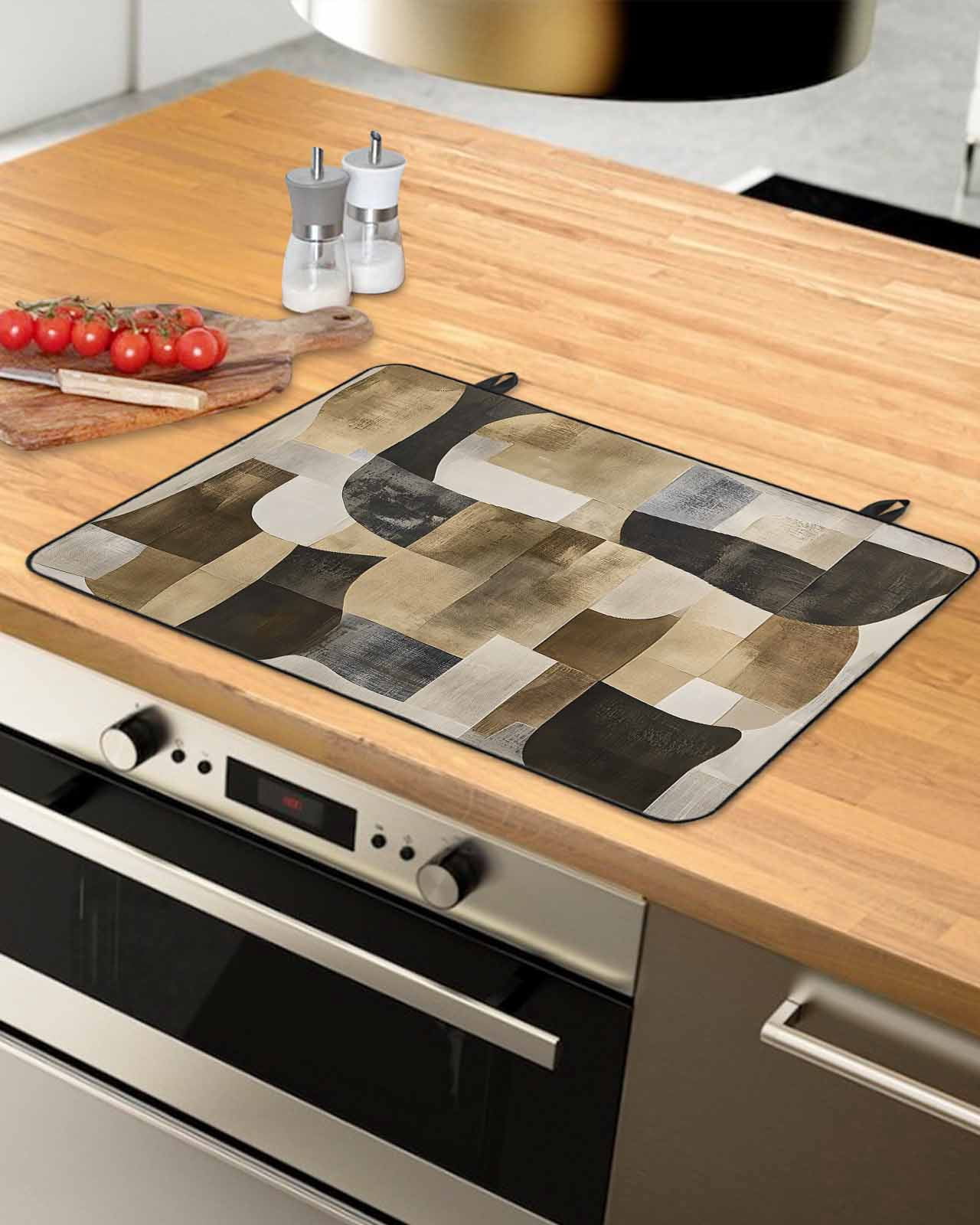 nqOlkjepod Large Induction Cooktop Protector Mat 24"x21", Abstract Boho Stove Top Covers for Electric Stove, Vintage Black Brown Geometric Decorative Stove Burner Cover Mats, Glass Top Stove Cover