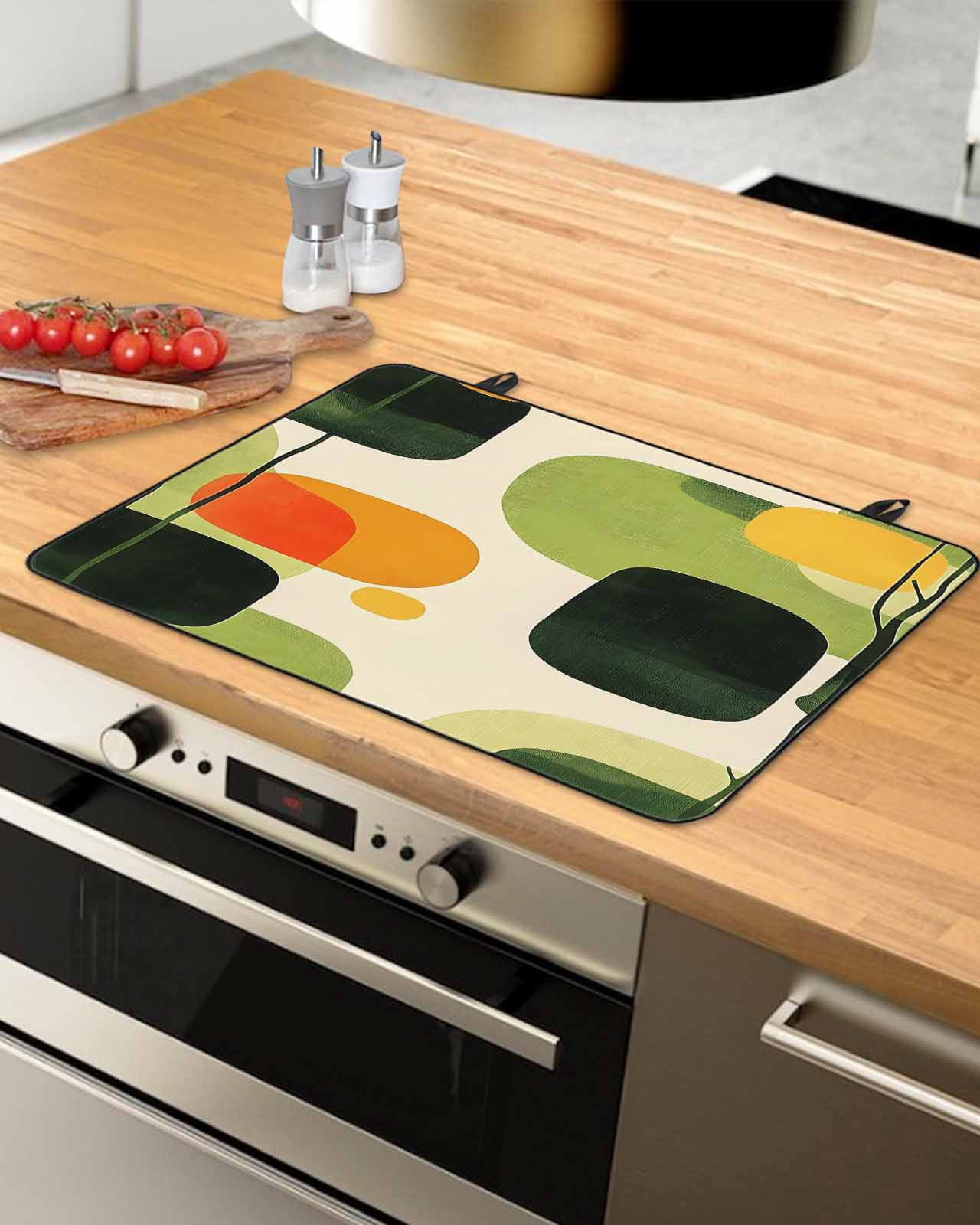 nqOlkjepod Large Induction Cooktop Protector Mat 24"x21", Abstract Geometric Stove Top Covers for Electric Stove, Green Vintage Art Aesthetic Stove Burner Cover Mats, Glass Top Stove Cover