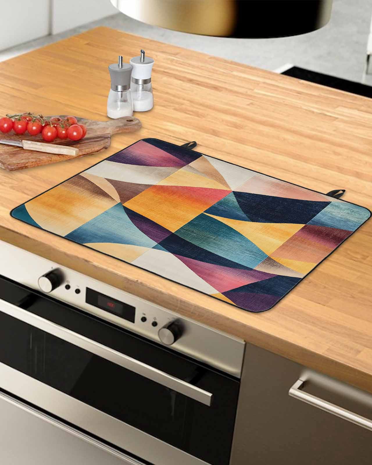 nqOlkjepod Large Induction Cooktop Protector Mat 24"x21", Abstract Geometric Stove Top Covers for Electric Stove, Orange Neutral Modern Art Decorative Stove Burner Cover Mats, Glass Top Stove Cover