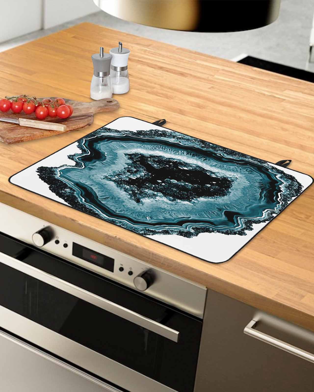 nqOlkjepod Large Induction Cooktop Protector Mat 24"x21", Abstract Marble Stove Top Covers for Electric Stove, Vintage Teal Aesthetic Agate Texture Stove Burner Cover Mats, Glass Top Stove Cover