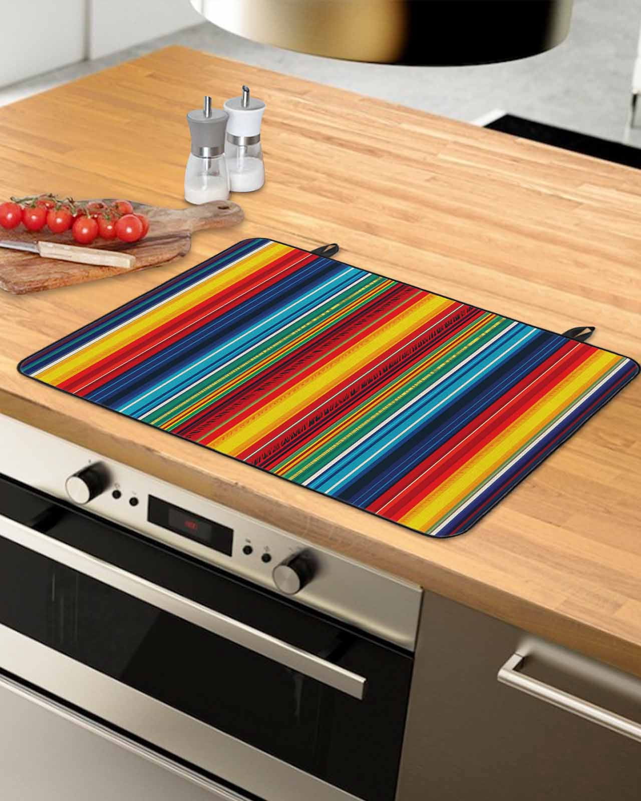 nqOlkjepod Large Induction Cooktop Protector Mat 24"x21", Abstract Vertical Striped Stove Top Covers for Electric Stove, Colorful Rainbow Stripes Retro Stove Burner Cover Mats, Glass Top Stove Cover