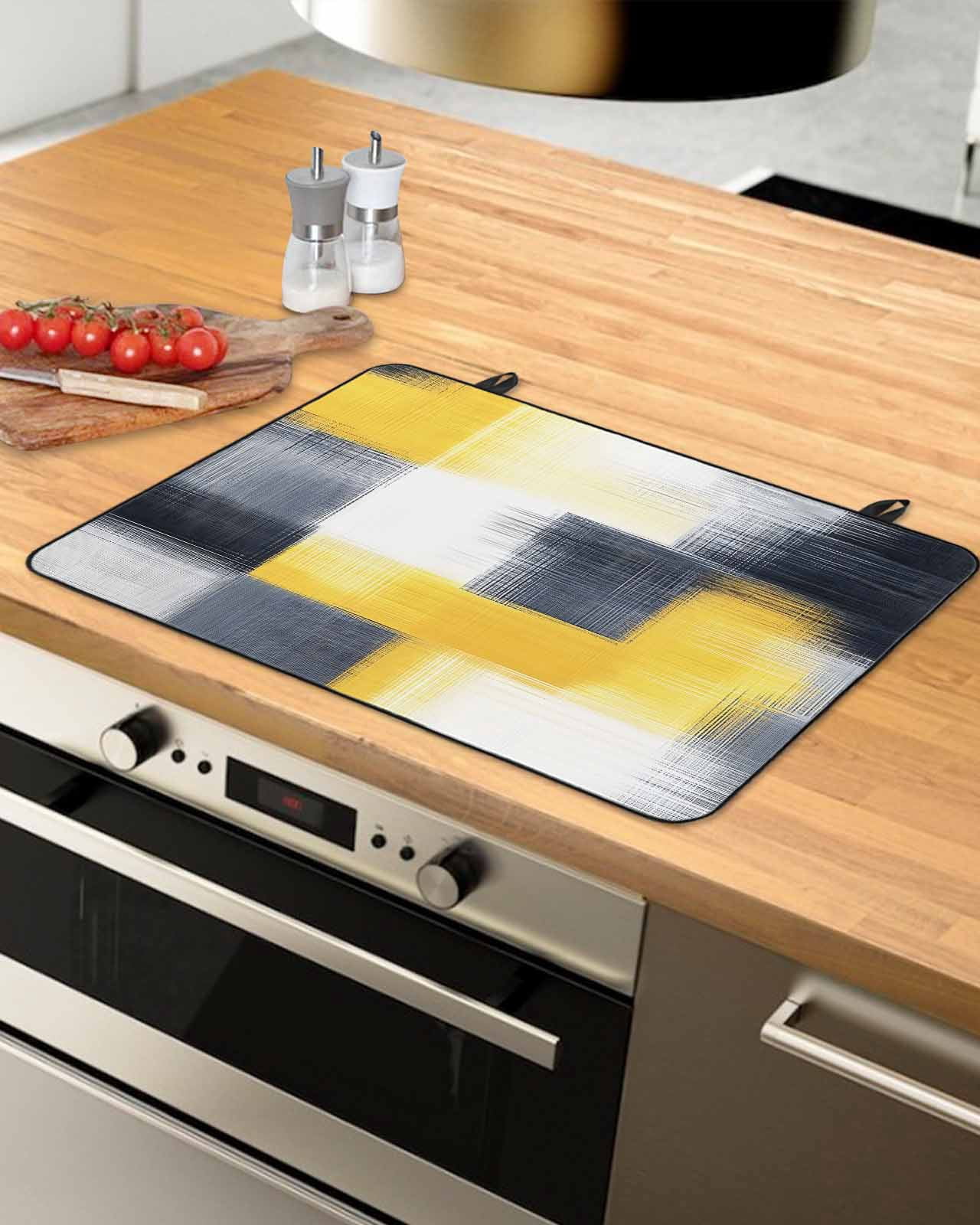 nqOlkjepod Large Induction Cooktop Protector Mat 24"x21", Abstract Yellow Black Stove Top Covers for Electric Stove, Vintage Geometric Oil Painting Art Stove Burner Cover Mats, Glass Top Stove Cover