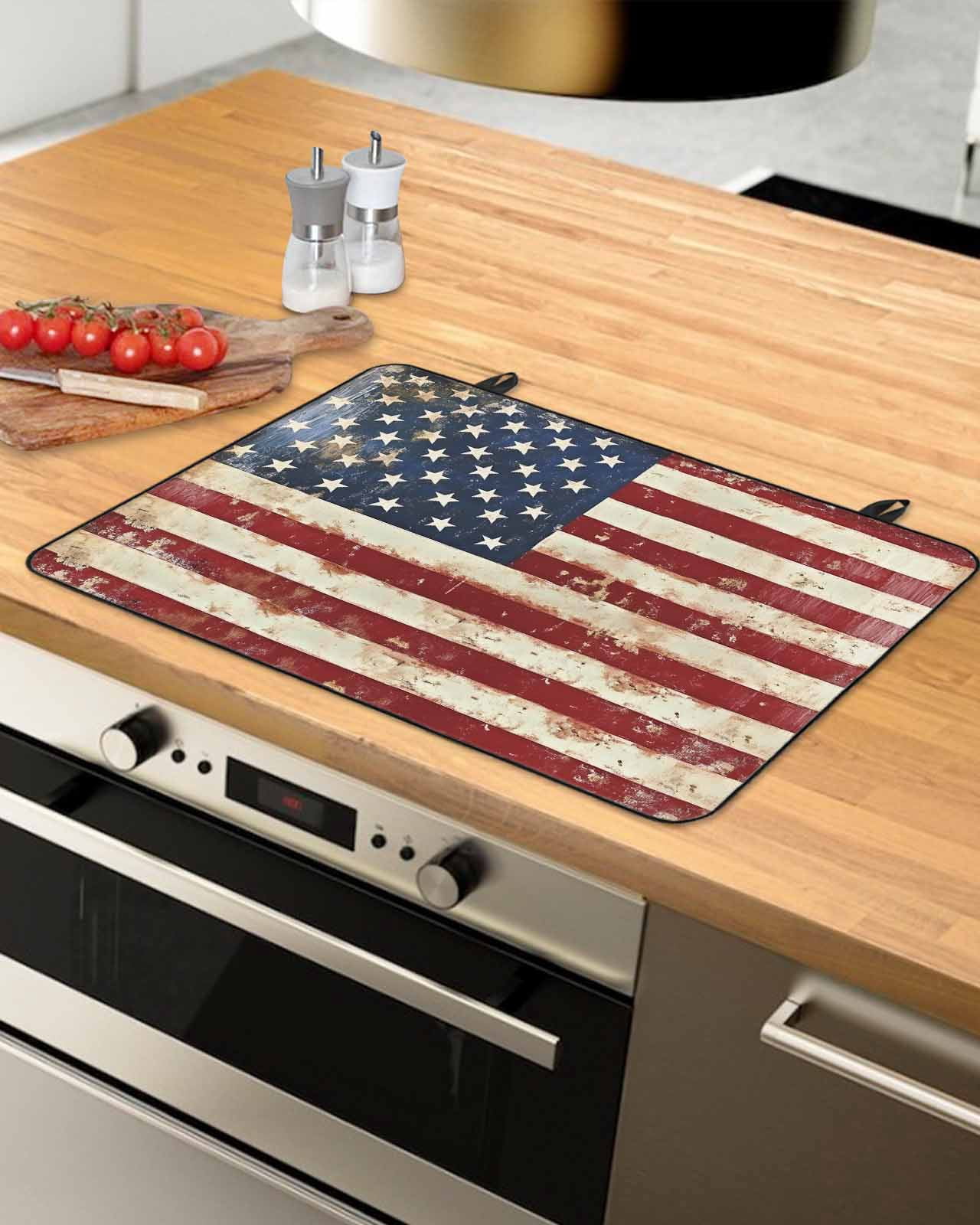 nqOlkjepod Large Induction Cooktop Protector Mat 24"x21", American Flag Stove Top Covers for Electric Stove, Vintage Blue Red USA Flag Retro Decorative Stove Burner Cover Mats, Glass Top Stove Cover