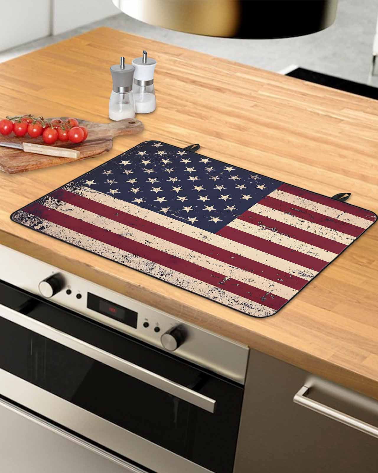 nqOlkjepod Large Induction Cooktop Protector Mat 24"x21", American Flag Vintage Stove Top Covers for Electric Stove, Rustic Stars And Stripes US Flag Stove Burner Cover Mats, Glass Top Stove Cover