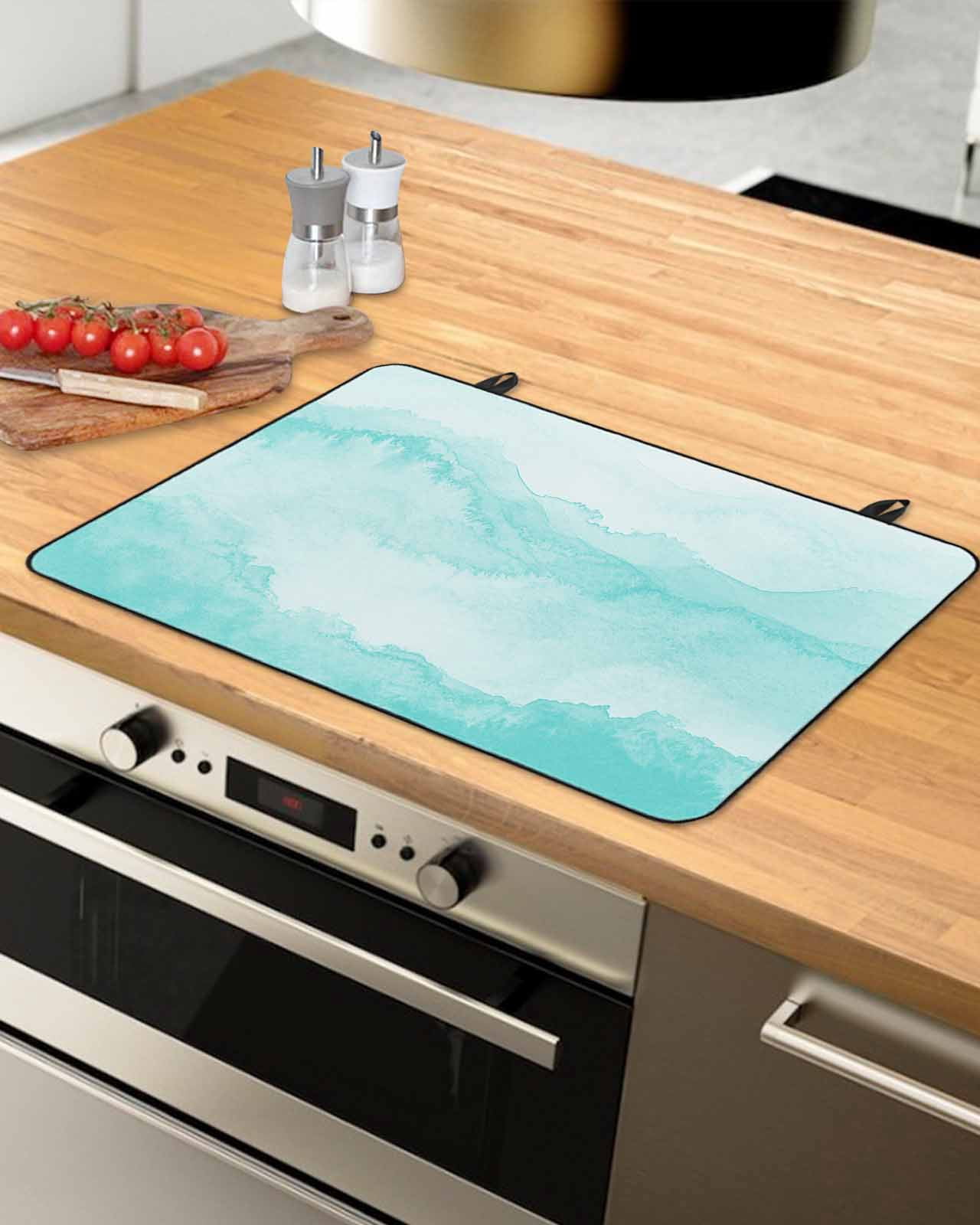 nqOlkjepod Large Induction Cooktop Protector Mat 24"x21", Aqua Ombre Mountain Stove Top Covers for Electric Stove, Nature Abstract Art Marble Gradient Stove Burner Cover Mats, Glass Top Stove Cover