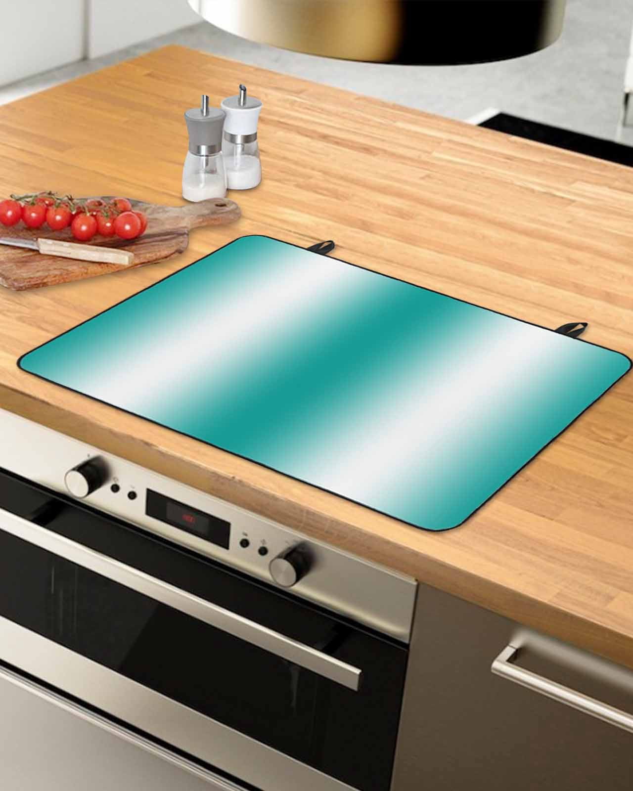 nqOlkjepod Large Induction Cooktop Protector Mat 24"x21", Aqua White Ombre Stove Top Covers for Electric Stove, Gradient Abstract Minimalist Aesthetic Stove Burner Cover Mats, Glass Top Stove Cover
