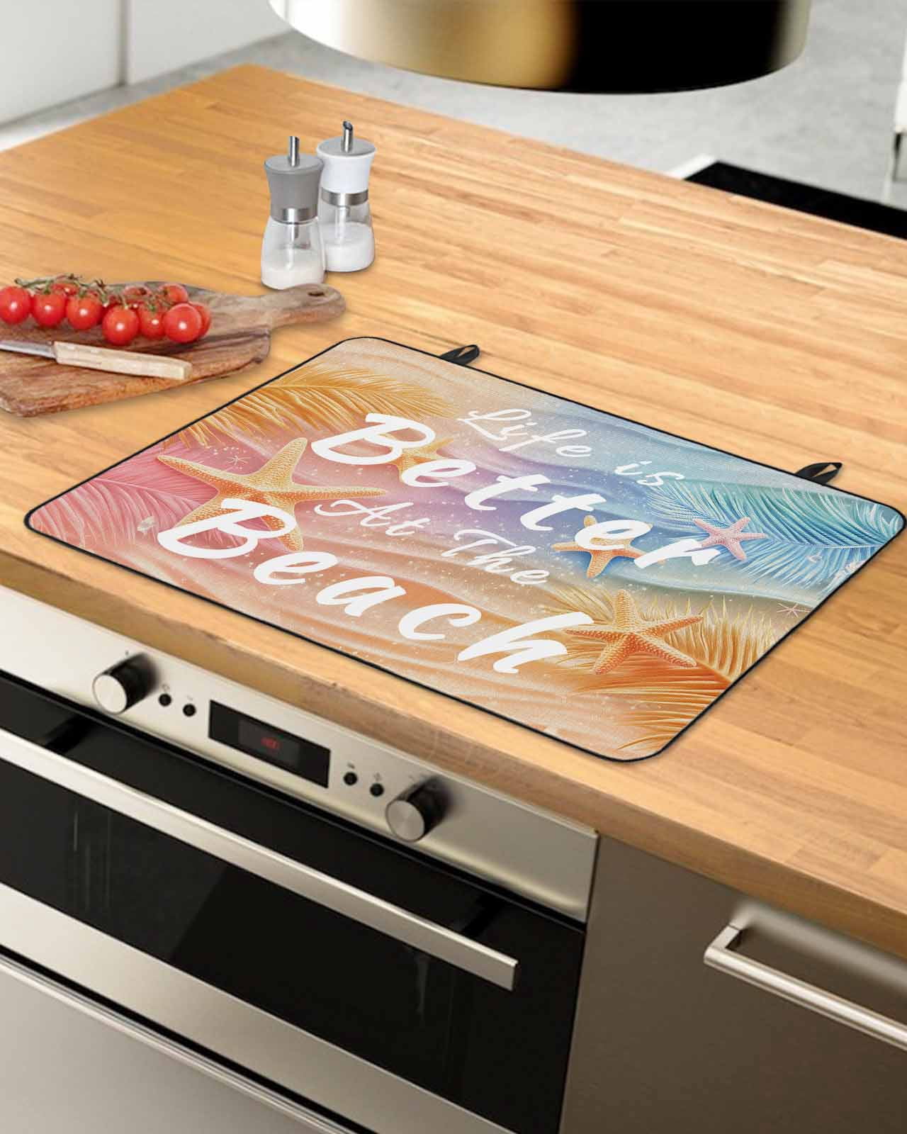 nqOlkjepod Large Induction Cooktop Protector Mat 24"x21", Beach Palm Leaves Stove Top Covers for Electric Stove, Summer Coastal Ocean Starfish Stove Burner Cover Mats, Glass Top Stove Cover