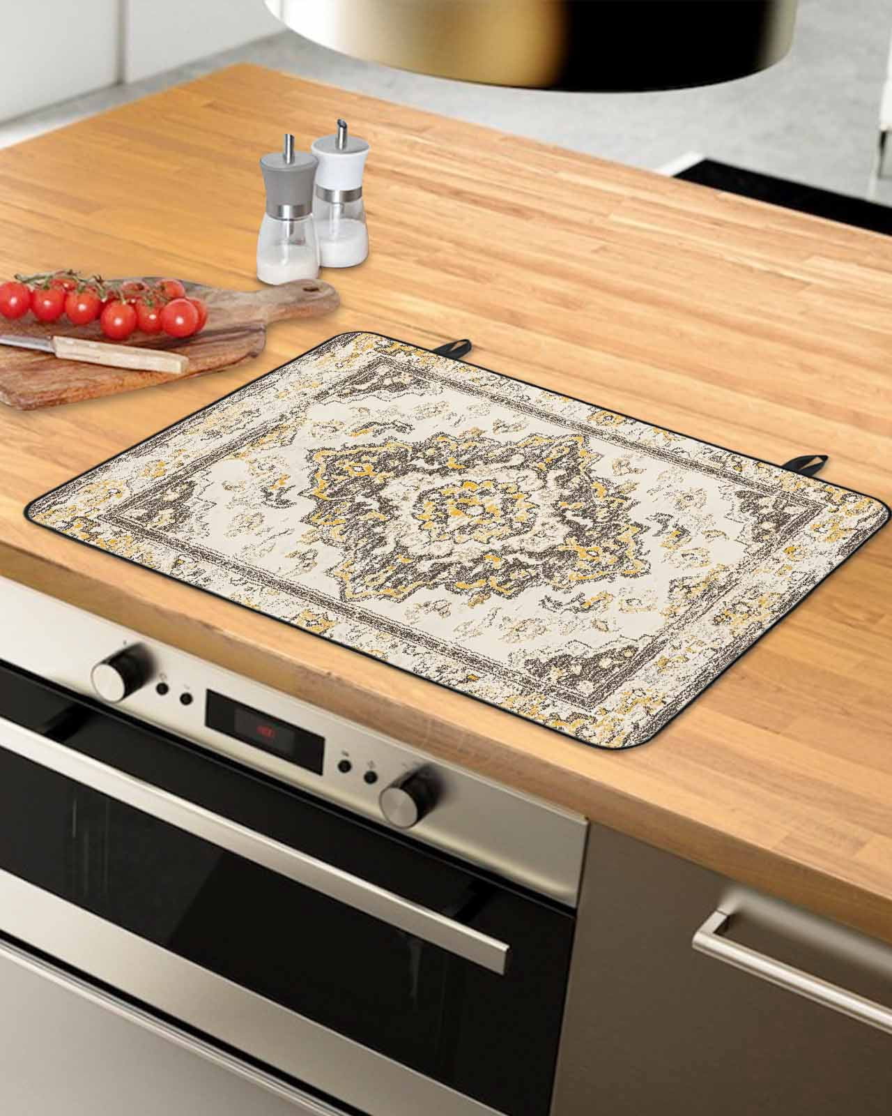 nqOlkjepod Large Induction Cooktop Protector Mat 24"x21", Beige Vintage Boho Stove Top Covers for Electric Stove, Ethnic Tribal Geometric Abstract Stove Burner Cover Mats, Glass Top Stove Cover
