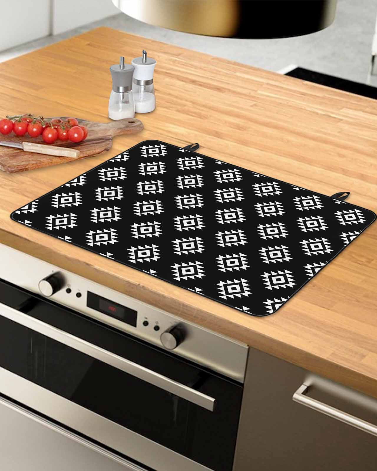nqOlkjepod Large Induction Cooktop Protector Mat 24"x21", Black Boho Geometric Stove Top Covers for Electric Stove, Retro Simple Ethnic Abstract Motifs Stove Burner Cover Mats, Glass Top Stove Cover