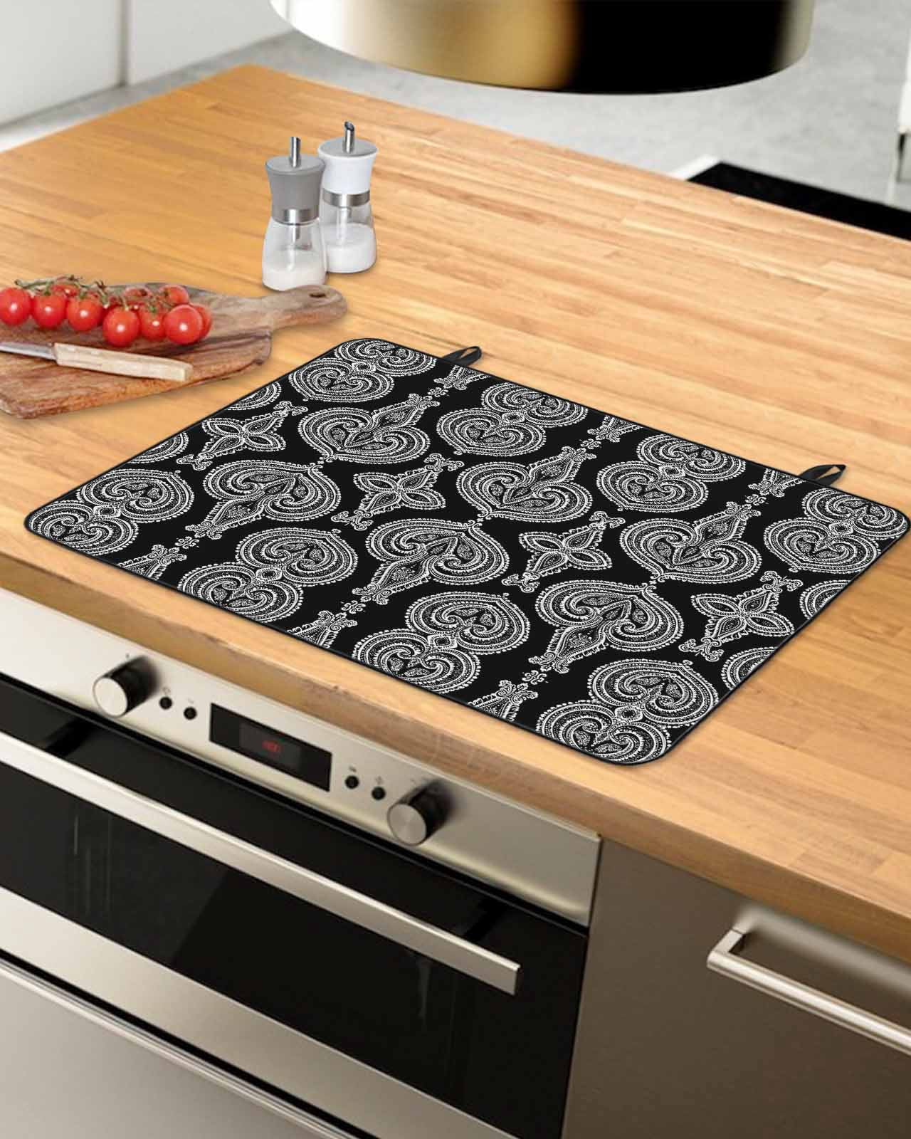 nqOlkjepod Large Induction Cooktop Protector Mat 24"x21", Black Geometric Stove Top Covers for Electric Stove, Paisley Modern Abstract Flower Stove Burner Cover Mats, Glass Top Stove Cover