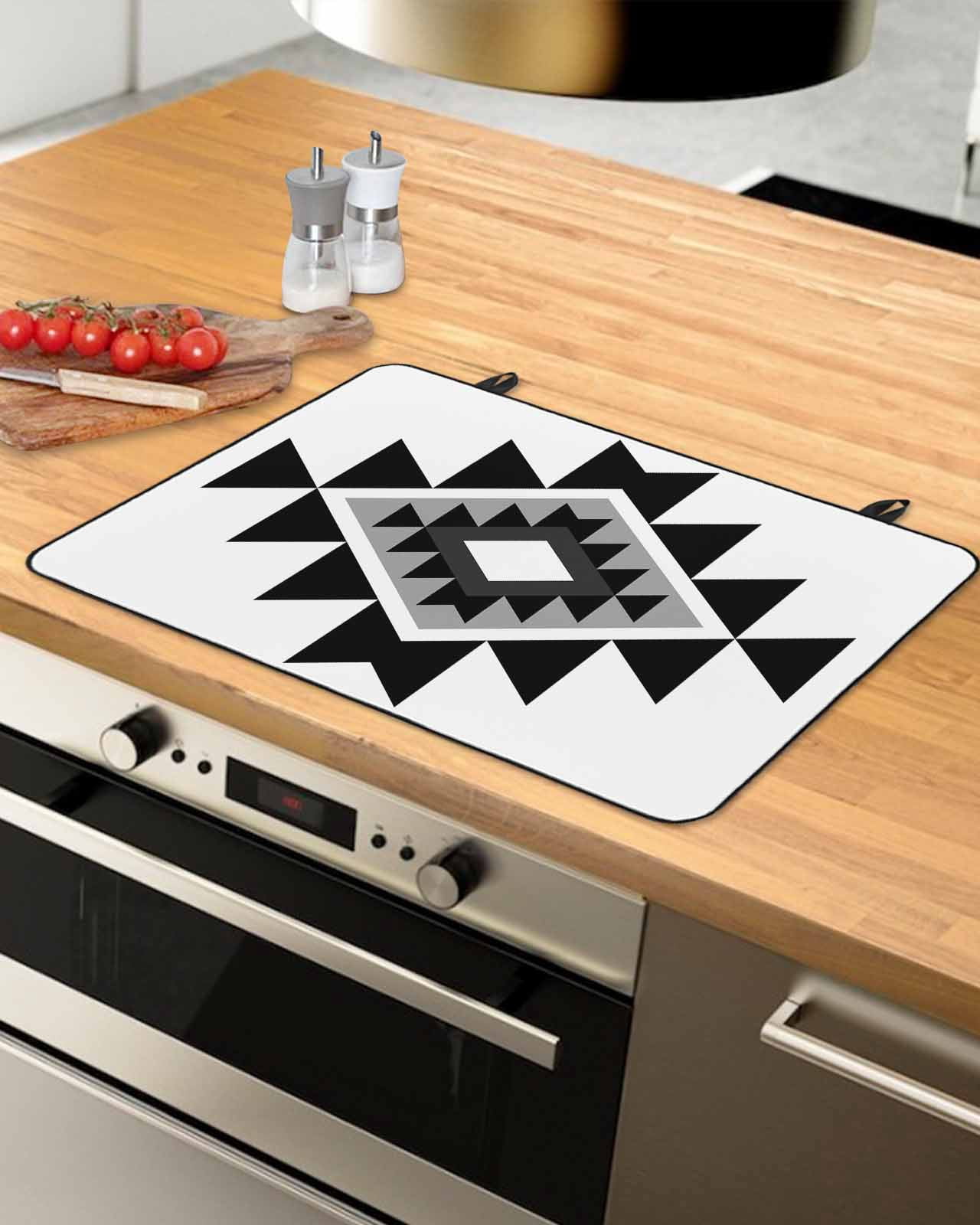 nqOlkjepod Large Induction Cooktop Protector Mat 24"x21", Black Gray Boho Stove Top Covers for Electric Stove, Modern Abstract Geometric Lattice Stove Burner Cover Mats, Glass Top Stove Cover