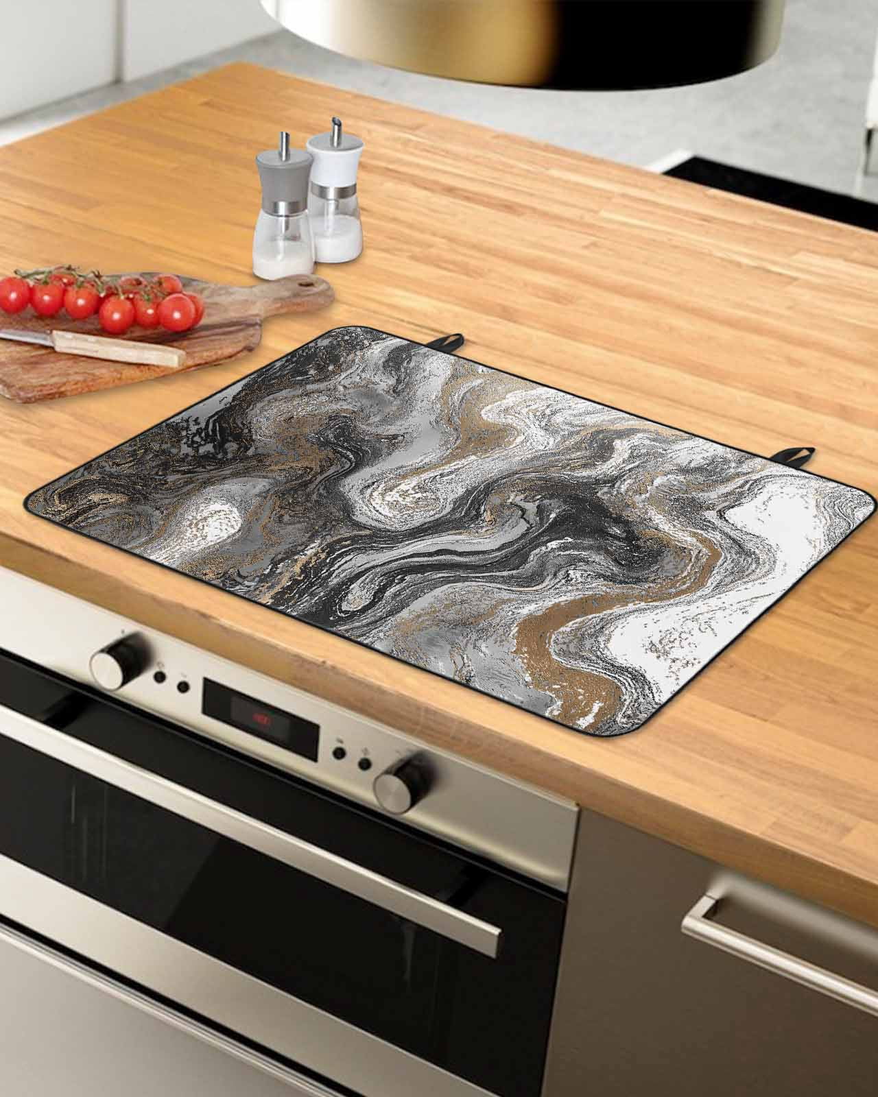 nqOlkjepod Large Induction Cooktop Protector Mat 24"x21", Black Marble Stove Top Covers for Electric Stove, Retro Chic Abstract Mottled Texture Art Stove Burner Cover Mats, Glass Top Stove Cover