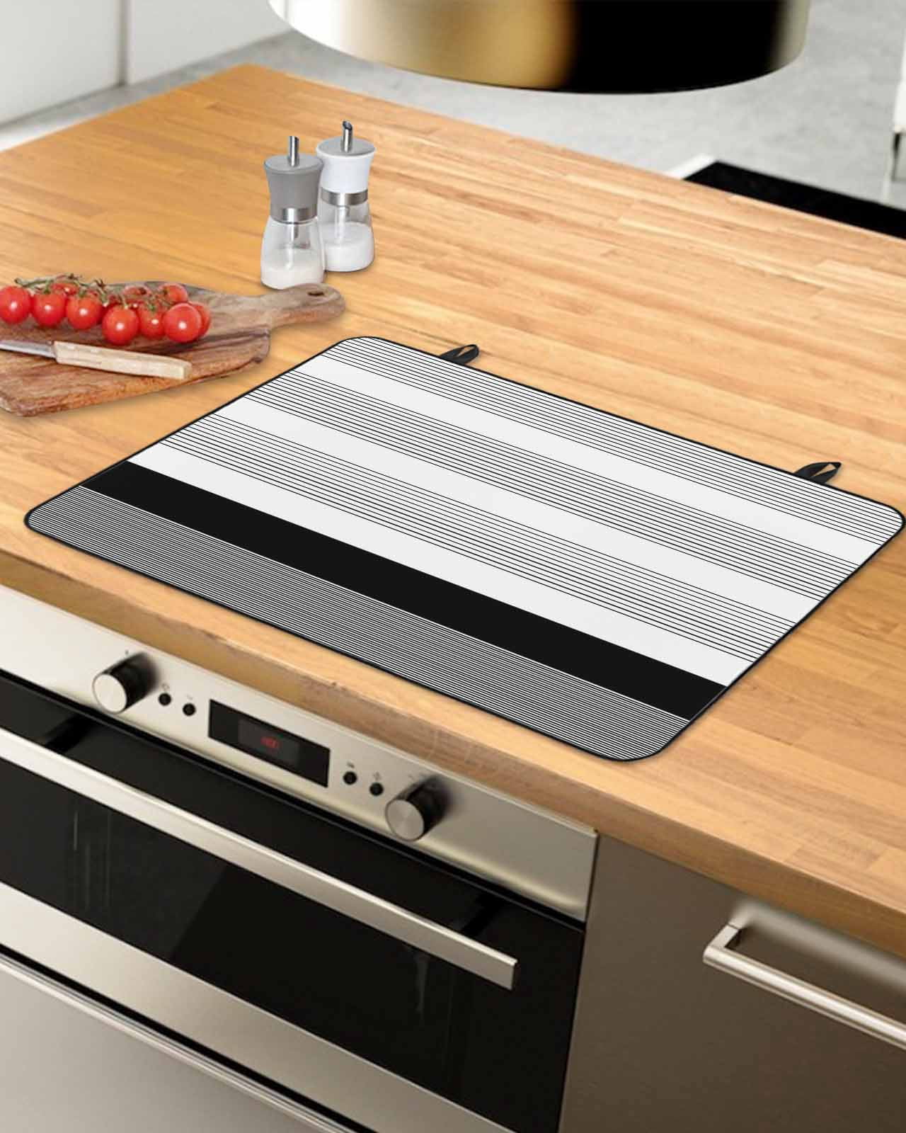nqOlkjepod Large Induction Cooktop Protector Mat 24"x21", Black Stripe Stove Top Covers for Electric Stove, Modern Rustic Horizontal Black Striped Stove Burner Cover Mats, Glass Top Stove Cover