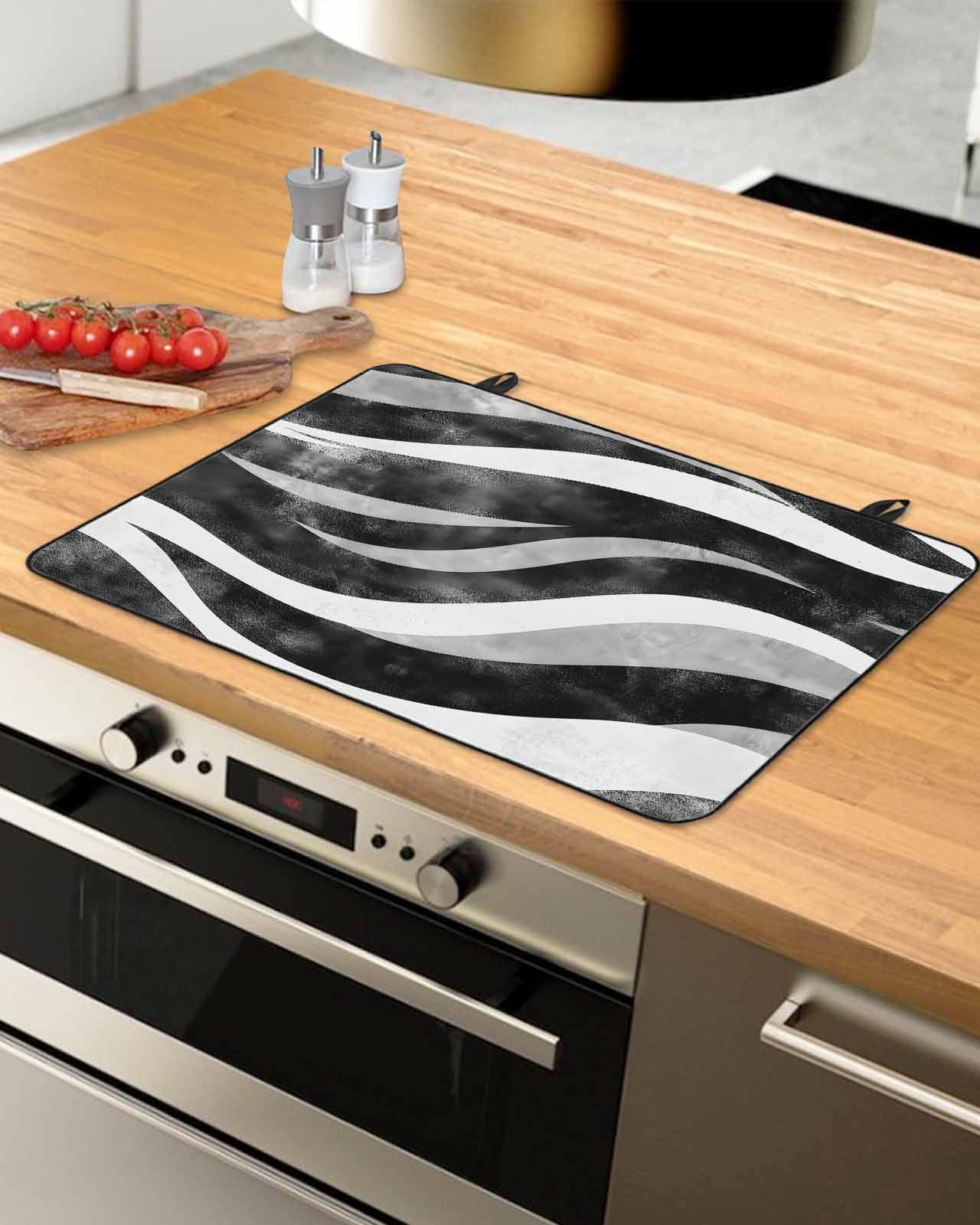 nqOlkjepod Large Induction Cooktop Protector Mat 24"x21", Black Waves Stove Top Covers for Electric Stove, Ombre Sea Ripples Shabby Beach Decorative Stove Burner Cover Mats, Glass Top Stove Cover