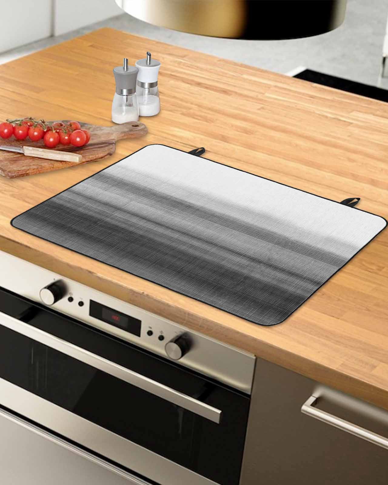 nqOlkjepod Large Induction Cooktop Protector Mat 24"x21", Black White Ombre Stove Top Covers for Electric Stove, Vintage Minimalism Abstract Stripes Stove Burner Cover Mats, Glass Top Stove Cover