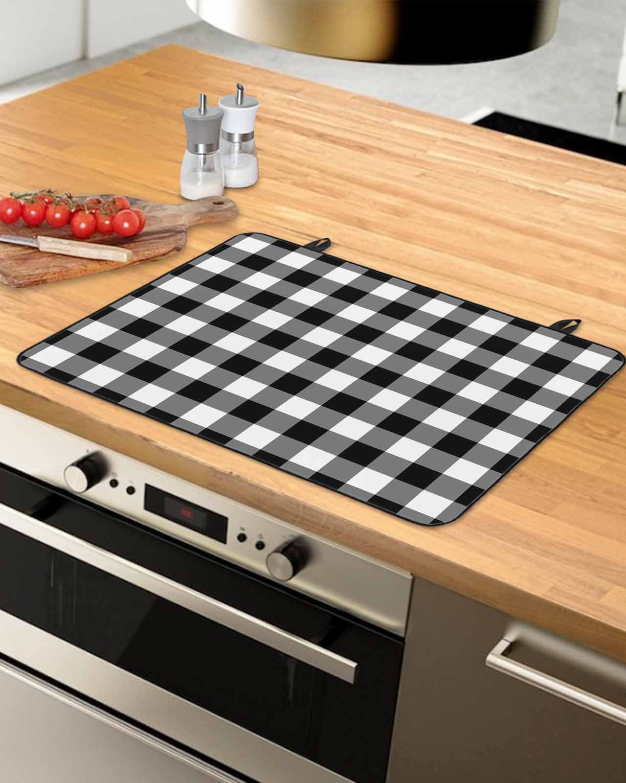 nqOlkjepod Large Induction Cooktop Protector Mat 24"x21", Black White Plaid Stove Top Covers for Electric Stove, Gradient Geometric Buffalo Checkered Stove Burner Cover Mats, Glass Top Stove Cover