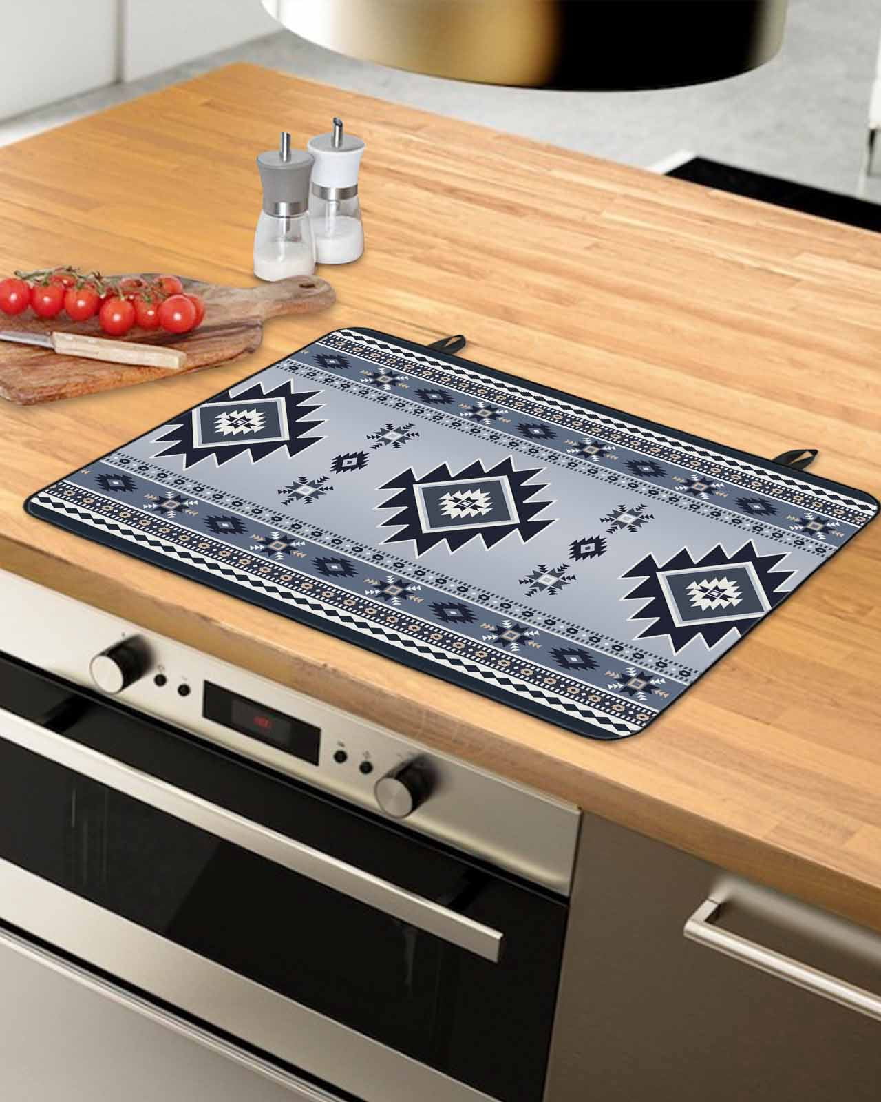 nqOlkjepod Large Induction Cooktop Protector Mat 24"x21", Blue Aztec Stove Top Covers for Electric Stove, Boho Southwest Farmhouse Ethnic Motifs Stove Burner Cover Mats, Glass Top Stove Cover