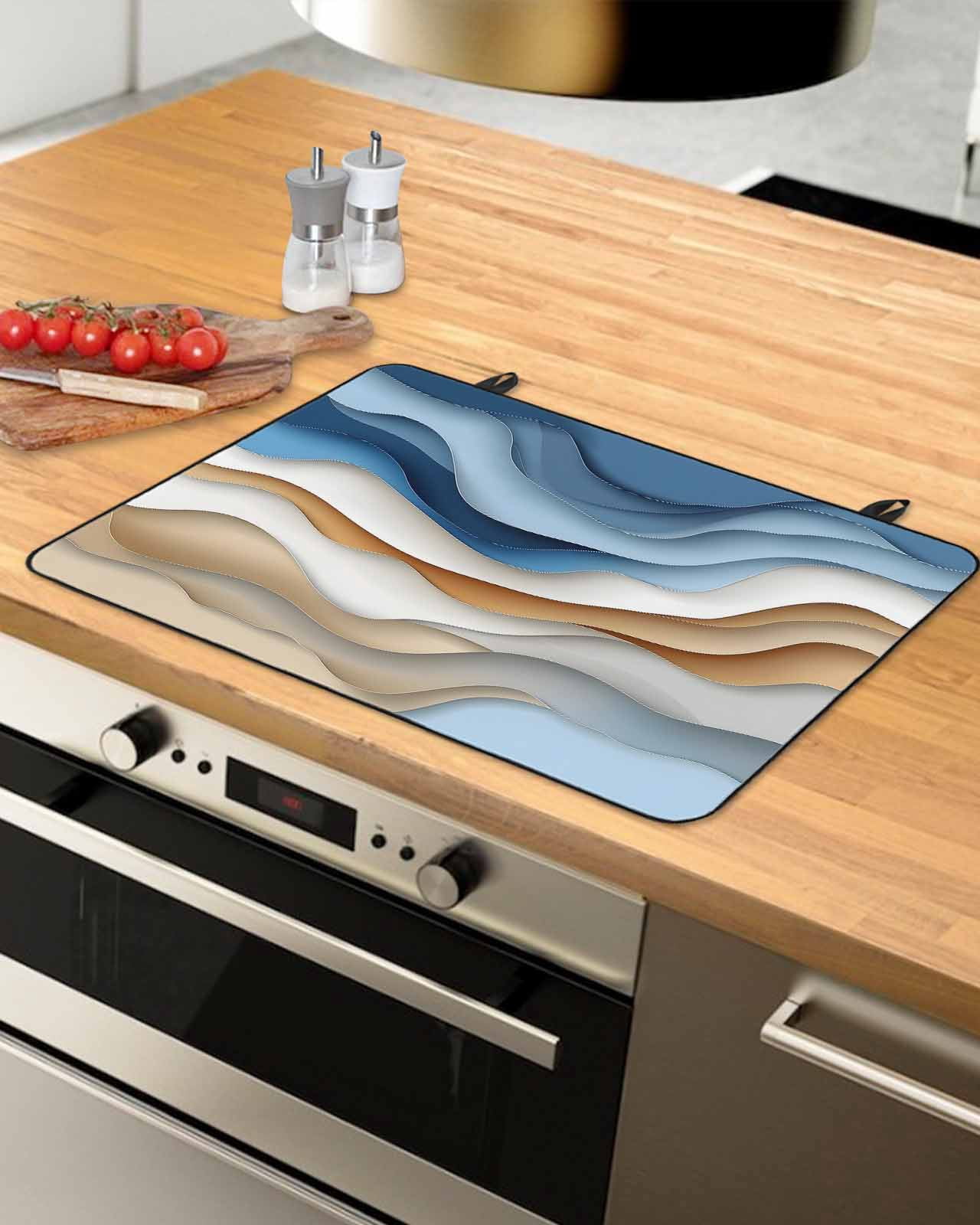 nqOlkjepod Large Induction Cooktop Protector Mat 24"x21", Blue Beige Moire Stove Top Covers for Electric Stove, Modern Abstract Art Decorative Stove Burner Cover Mats, Glass Top Stove Cover
