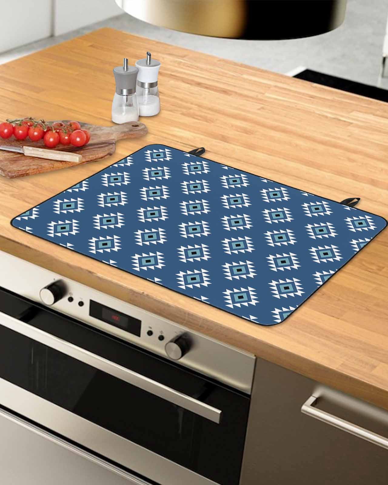 nqOlkjepod Large Induction Cooktop Protector Mat 24"x21", Blue Boho Geometric Stove Top Covers for Electric Stove, Farmhouse Southwest Motifs Art Stove Burner Cover Mats, Glass Top Stove Cover