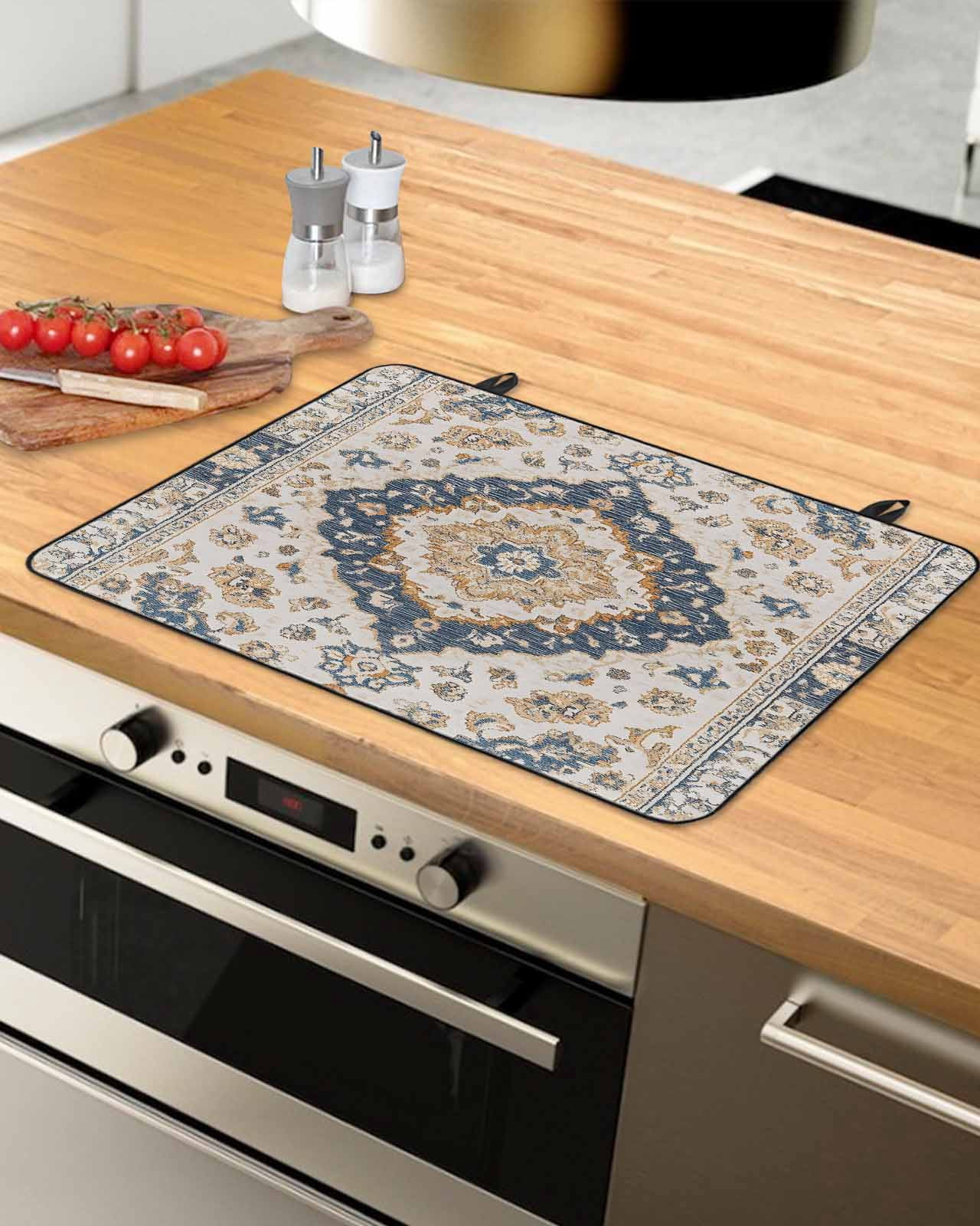 nqOlkjepod Large Induction Cooktop Protector Mat 24"x21", Blue Boho Stove Top Covers for Electric Stove, Southwestern Geometric Abstract Vintage Stove Burner Cover Mats, Glass Top Stove Cover
