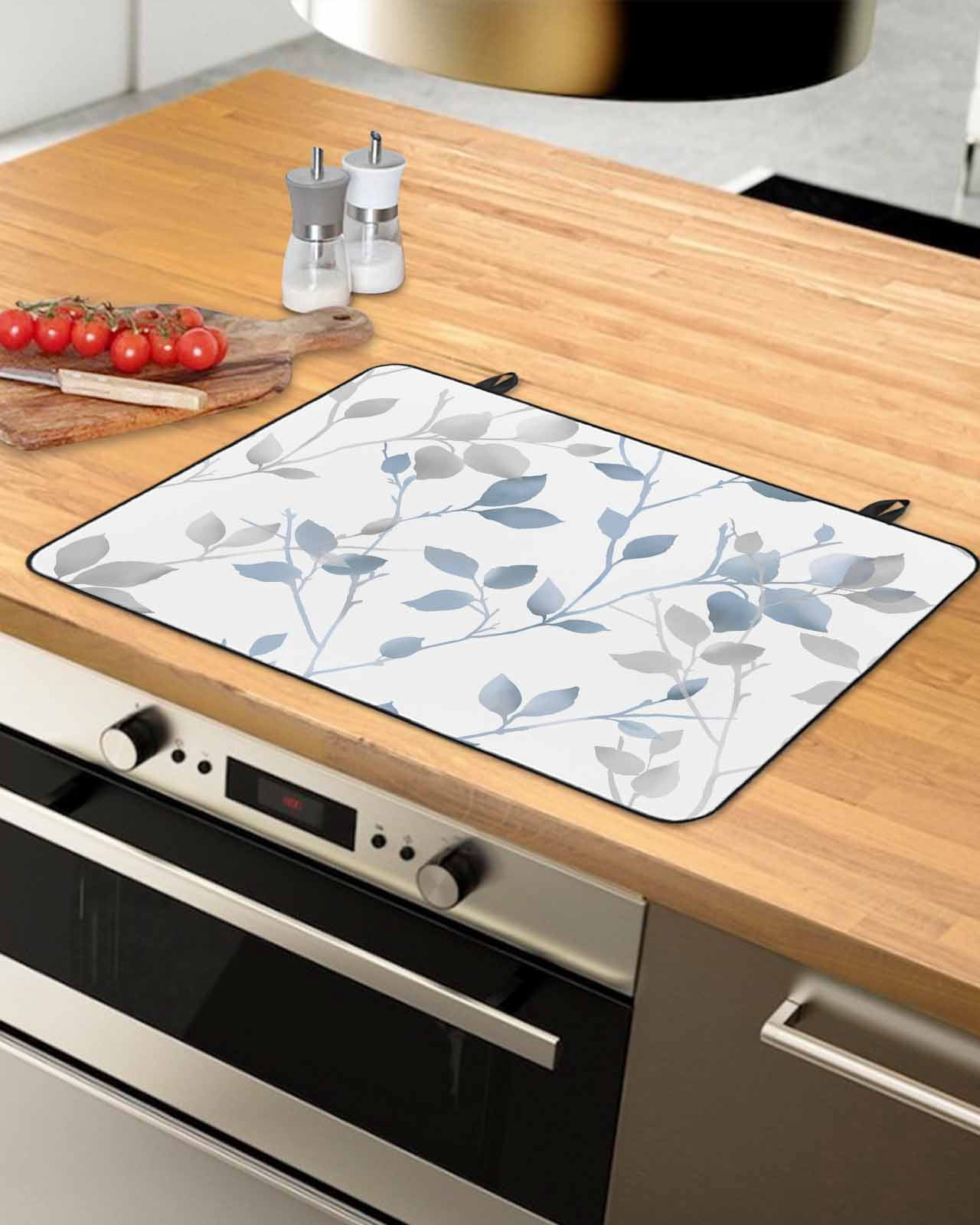 nqOlkjepod Large Induction Cooktop Protector Mat 24"x21", Blue Branches Leaves Stove Top Covers for Electric Stove, Spring Summer Botanical Pastoral Stove Burner Cover Mats, Glass Top Stove Cover