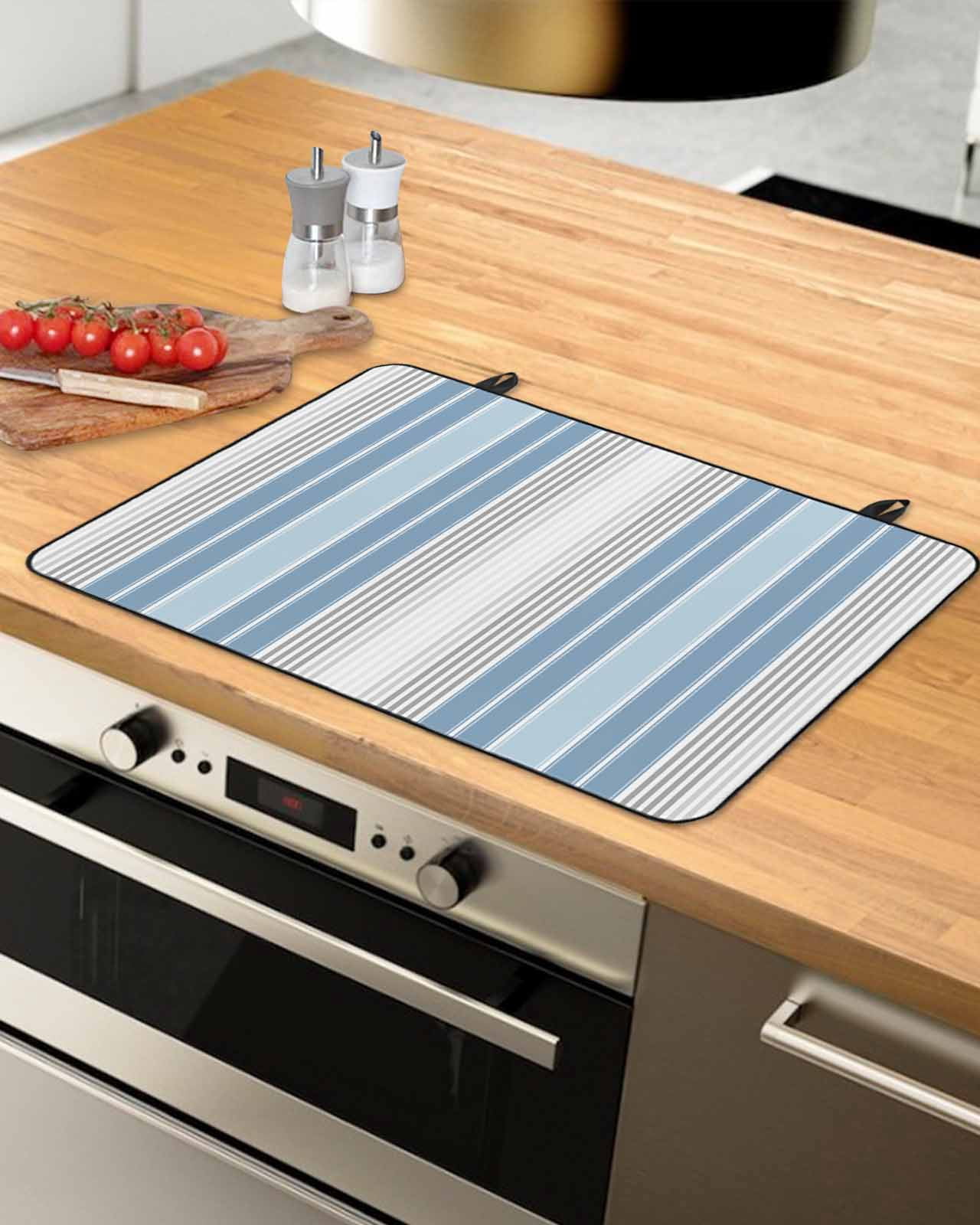nqOlkjepod Large Induction Cooktop Protector Mat 24"x21", Blue Gray Stripes Stove Top Covers for Electric Stove, Contemporary Minimalist Abstract Lines Stove Burner Cover Mats, Glass Top Stove Cover