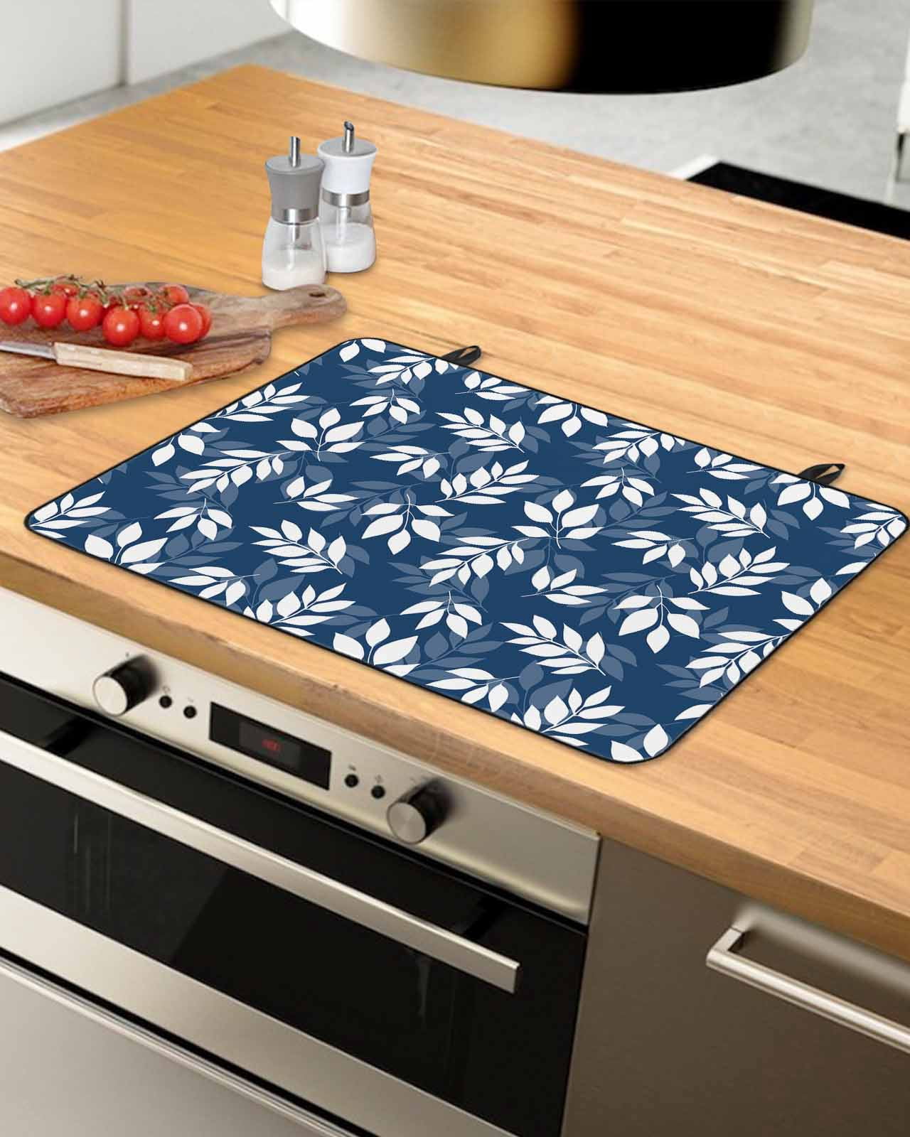 nqOlkjepod Large Induction Cooktop Protector Mat 24"x21", Blue Leaves Stove Top Covers for Electric Stove, Farmhouse Pastoral Spring Leaf Branch Stove Burner Cover Mats, Glass Top Stove Cover