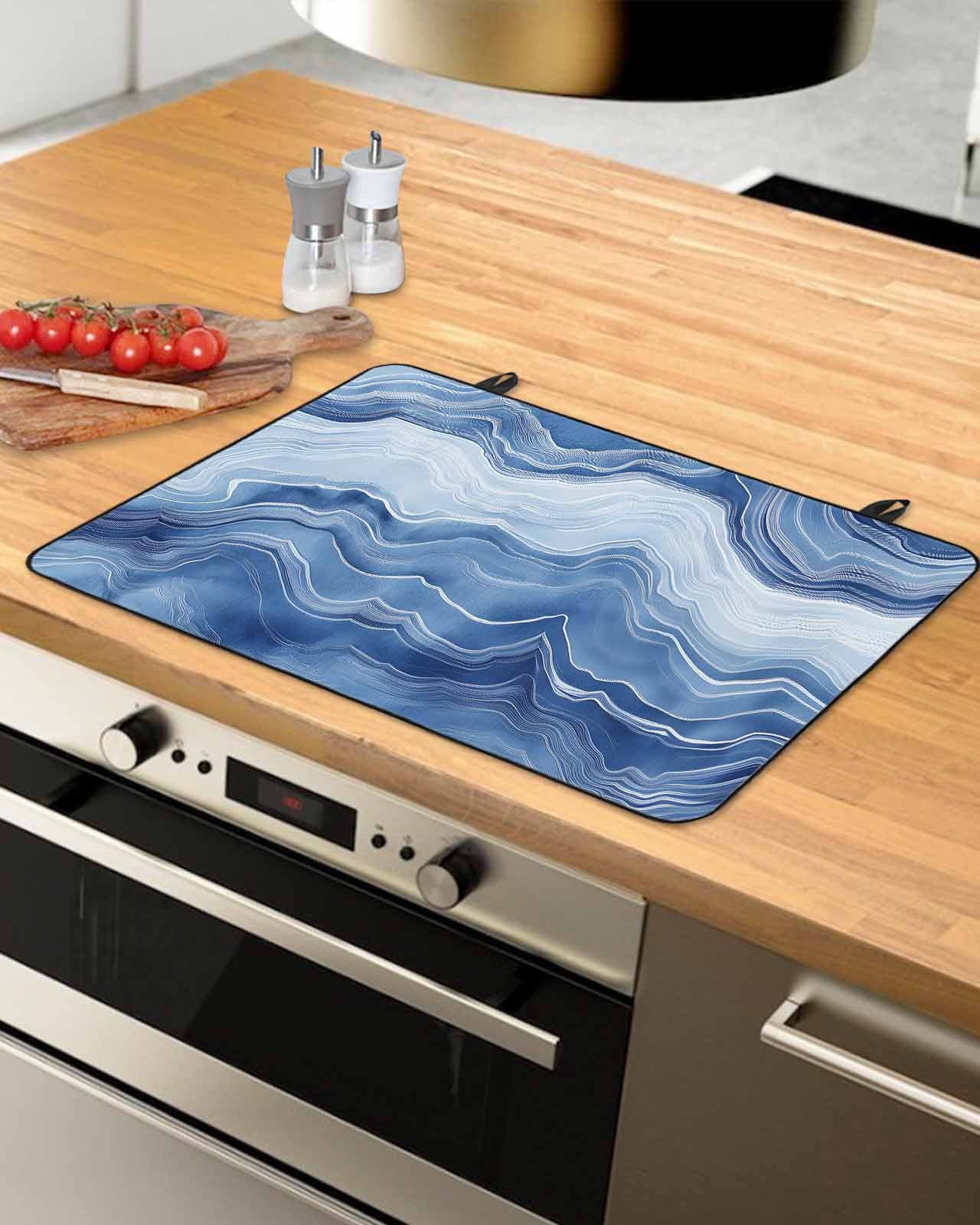 nqOlkjepod Large Induction Cooktop Protector Mat 24"x21", Blue Marble Stove Top Covers for Electric Stove, Modern Farmhouse Ombre Abstract Pattern Stove Burner Cover Mats, Glass Top Stove Cover