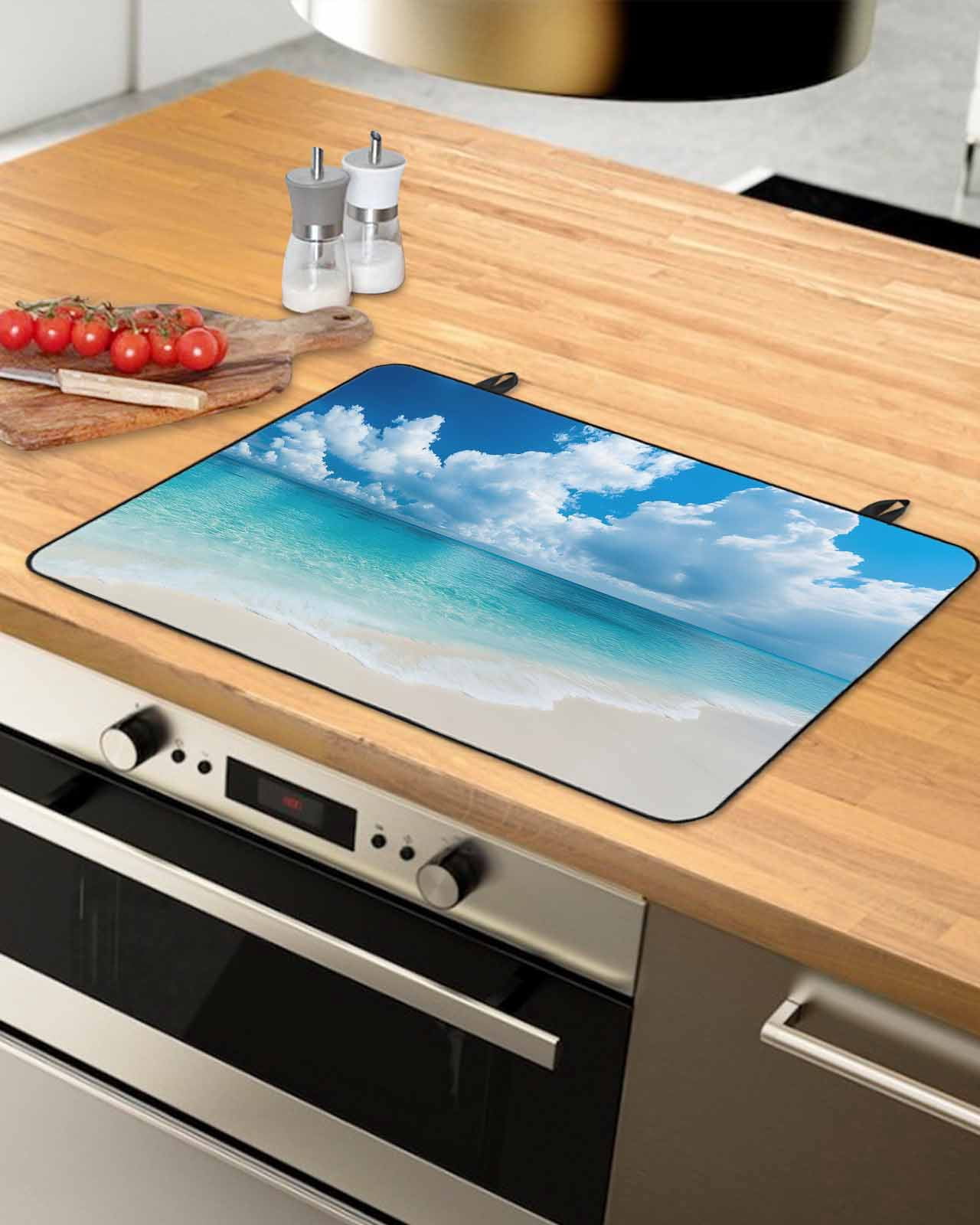 nqOlkjepod Large Induction Cooktop Protector Mat 24"x21", Blue Ocean Stove Top Covers for Electric Stove, Beach Coastal Nature Sky Decorative Stove Burner Cover Mats, Glass Top Stove Cover